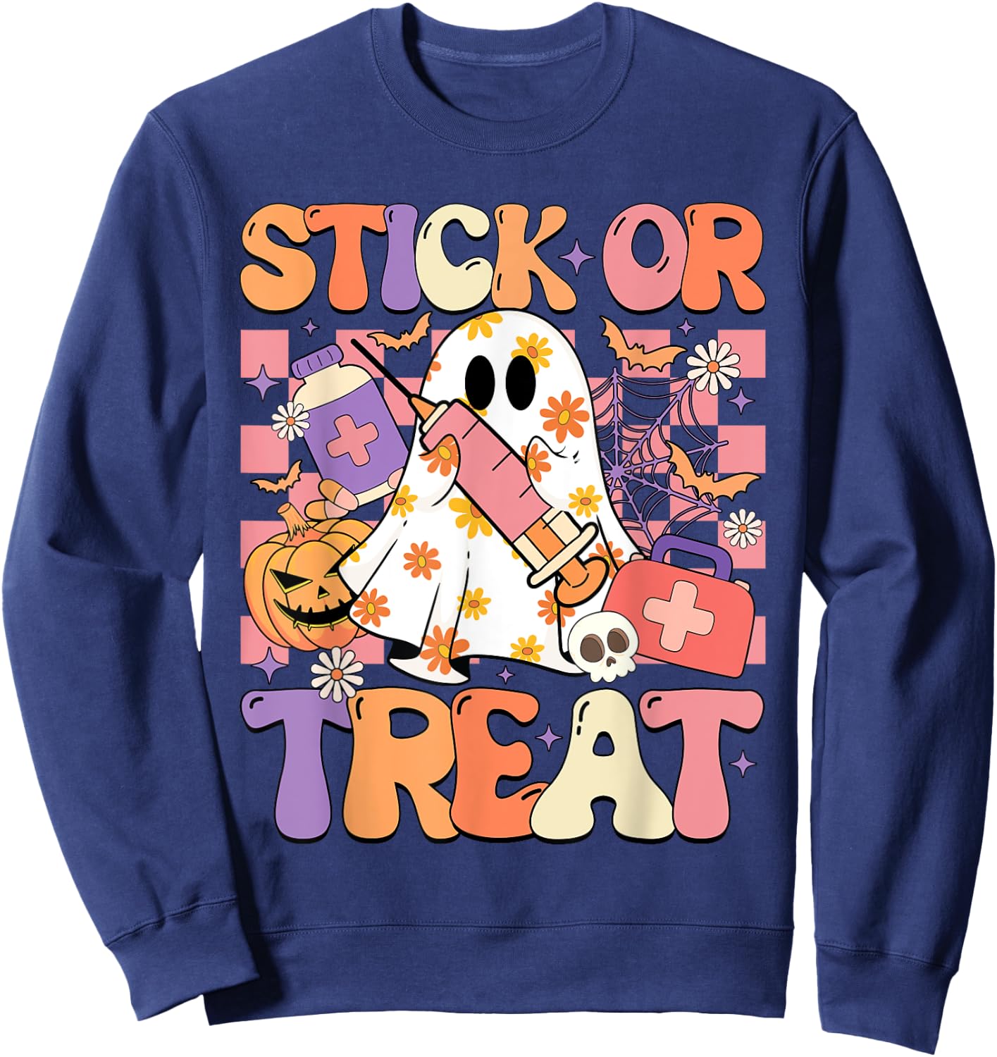 Stick Or Treat Phlebotomy Tech Syringe Trick Or Treat Day Sweatshirt - Sweatshirt | Navy