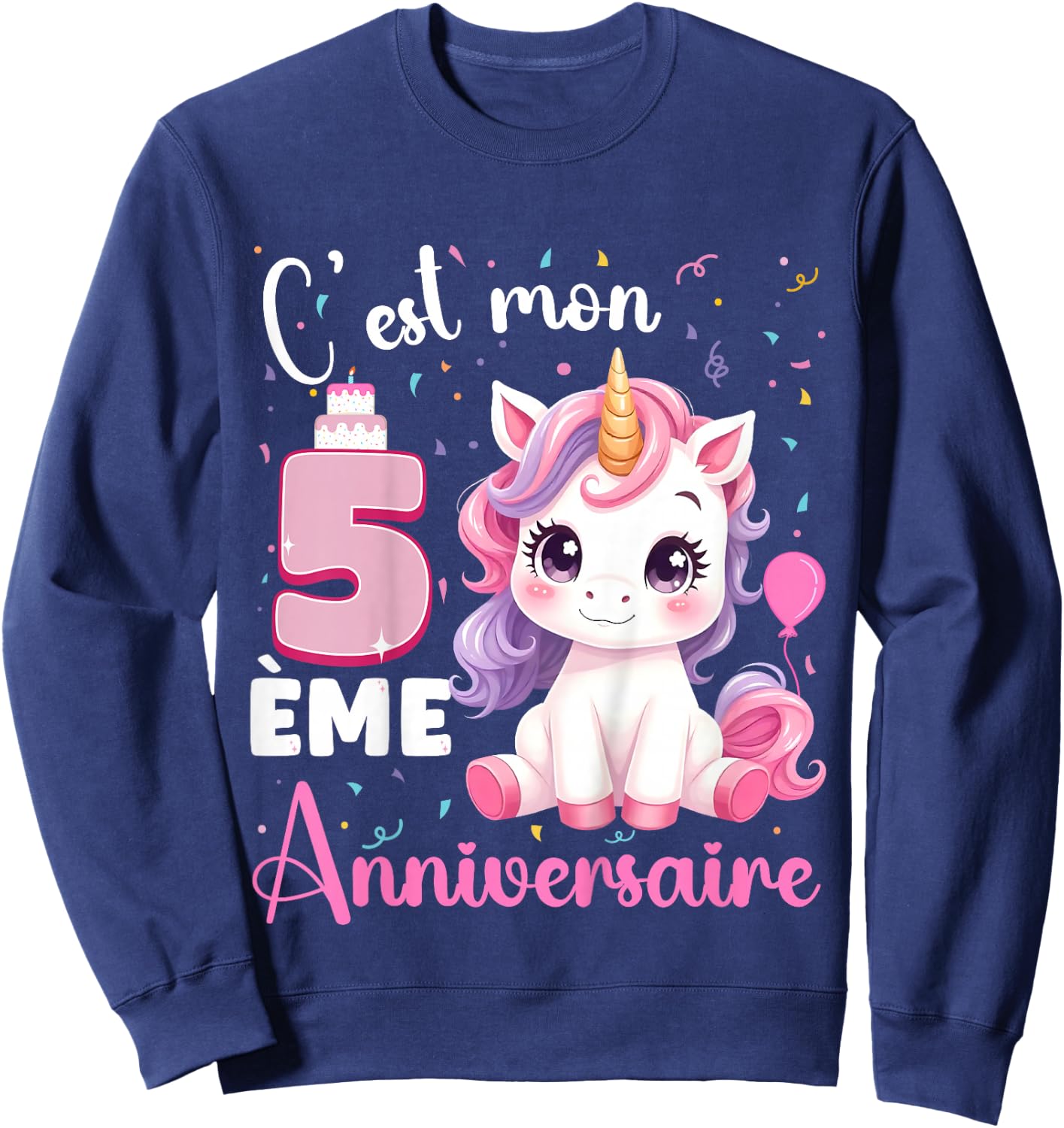 Enfant C'est Mon 5 ème Anniversaire Unicorn Birthday 5 Years , Black, 2 Sweatshirt - Sweatshirt | Navy