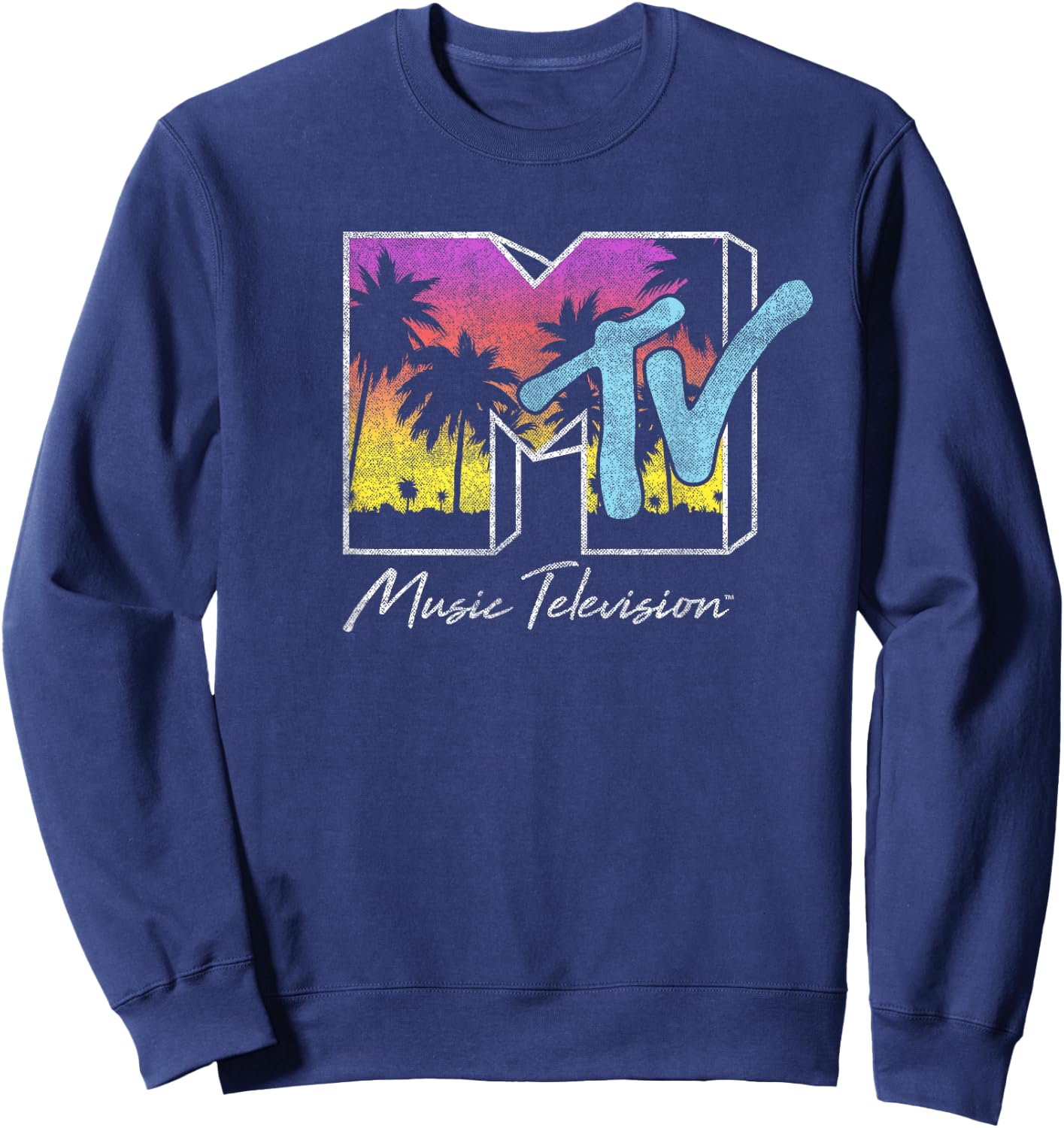 MTV Tropical Palm Tree Sunset Logo , black Sweatshirt - Sweatshirt | Navy