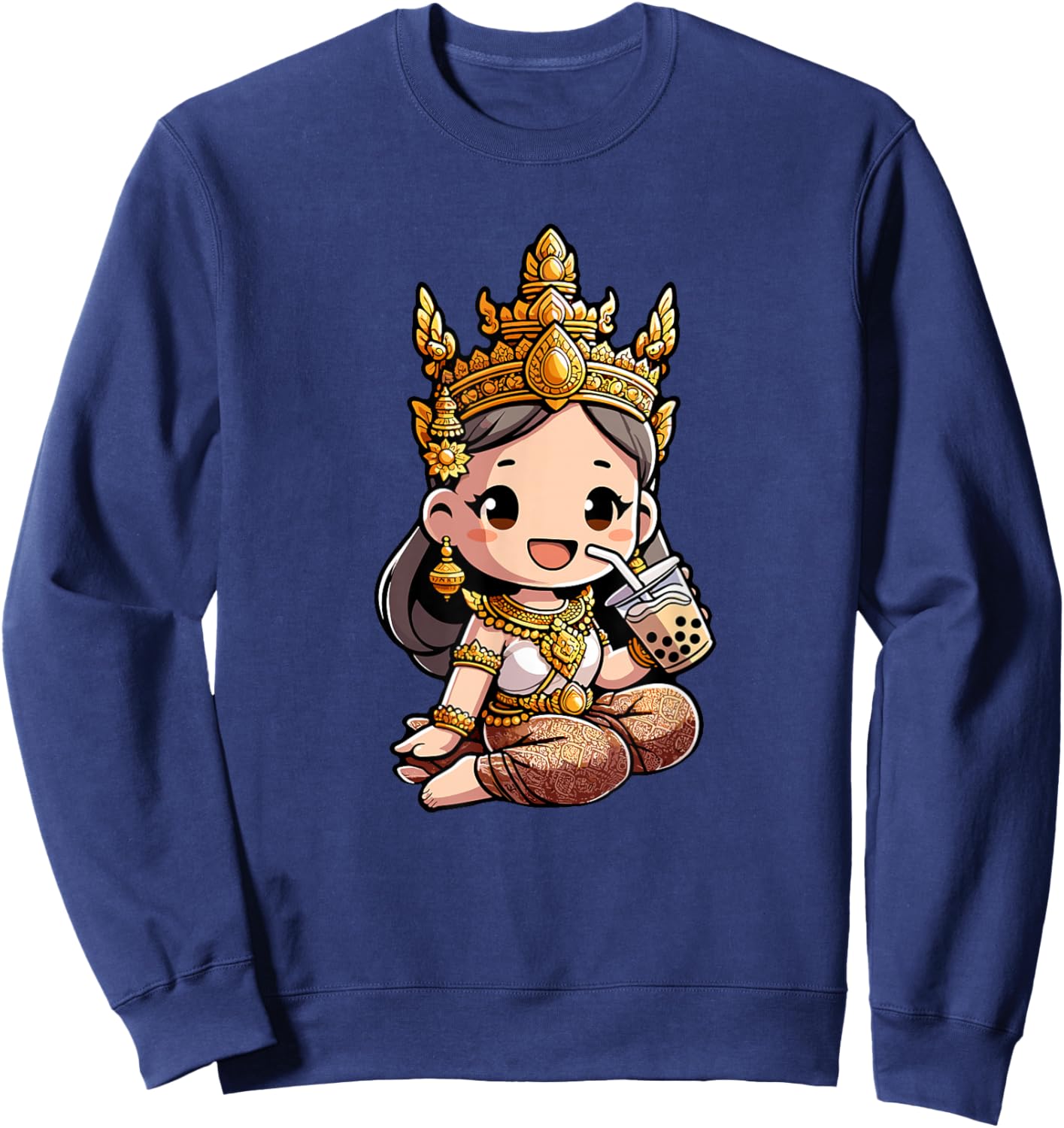 Cute Khmer Apsara Boba Lover Design Sweatshirt - Sweatshirt | Navy