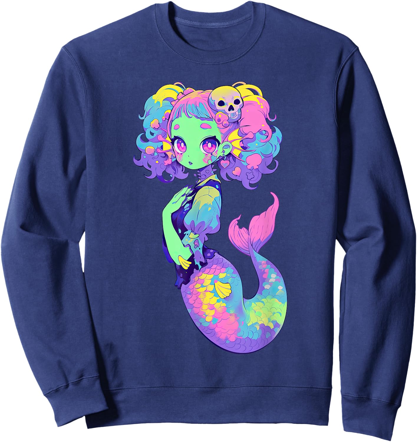 Kawaii Pastel Goth Creepy Cute Witchy Zombie Mermaid Sweatshirt - Sweatshirt | Navy