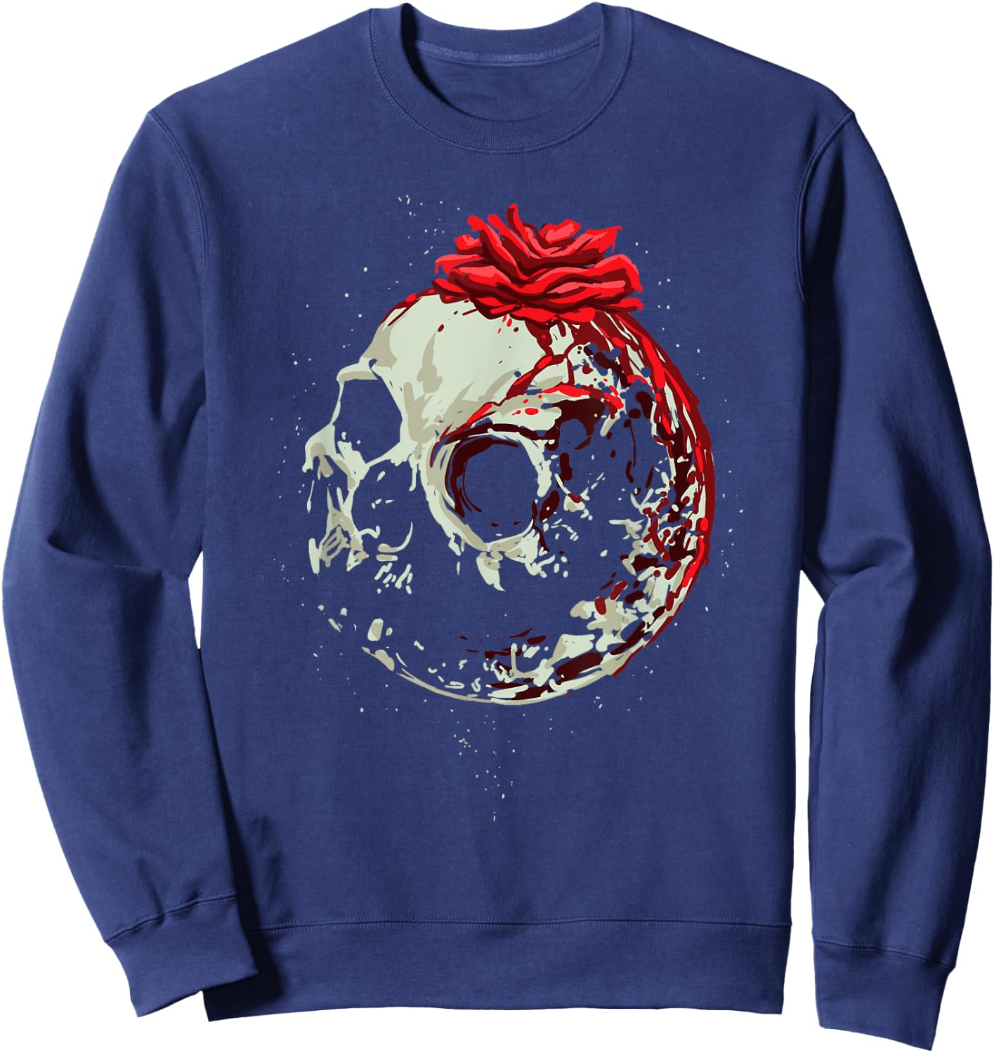Moon, Rose & Skull shirt Great Gothic Occult Satanic Design Sweatshirt - Sweatshirt | Navy