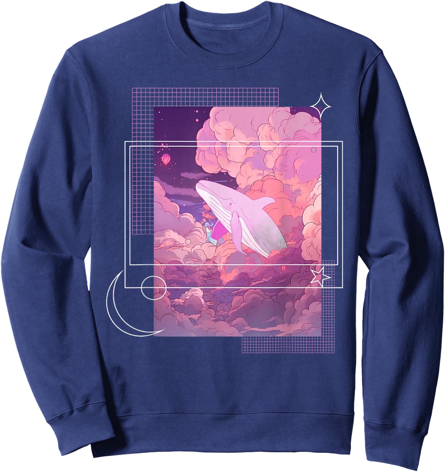 Lofi Japanese Aesthetic Pastel Fantasy Whale In Clouds Sweatshirt - Sweatshirt | Navy
