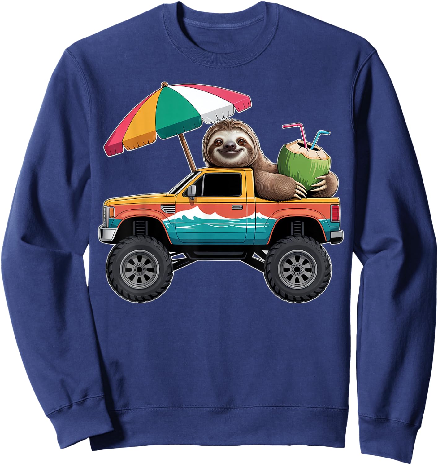 Cute Sloth Monster Truck with Coconut Sweatshirt - Sweatshirt | Navy