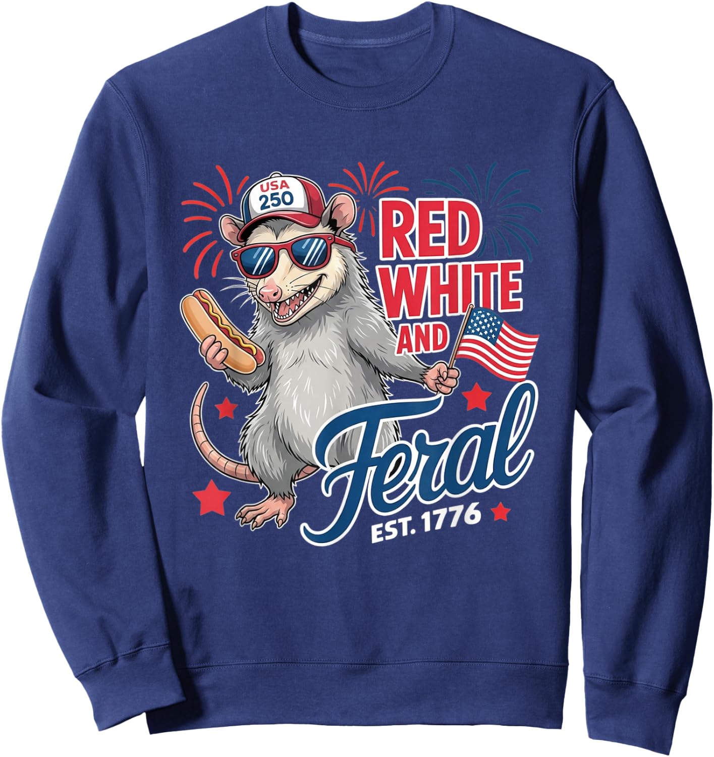 Red White and Feral USA Possum 4th of July Merica Men Kids Sweatshirt - Sweatshirt | Navy