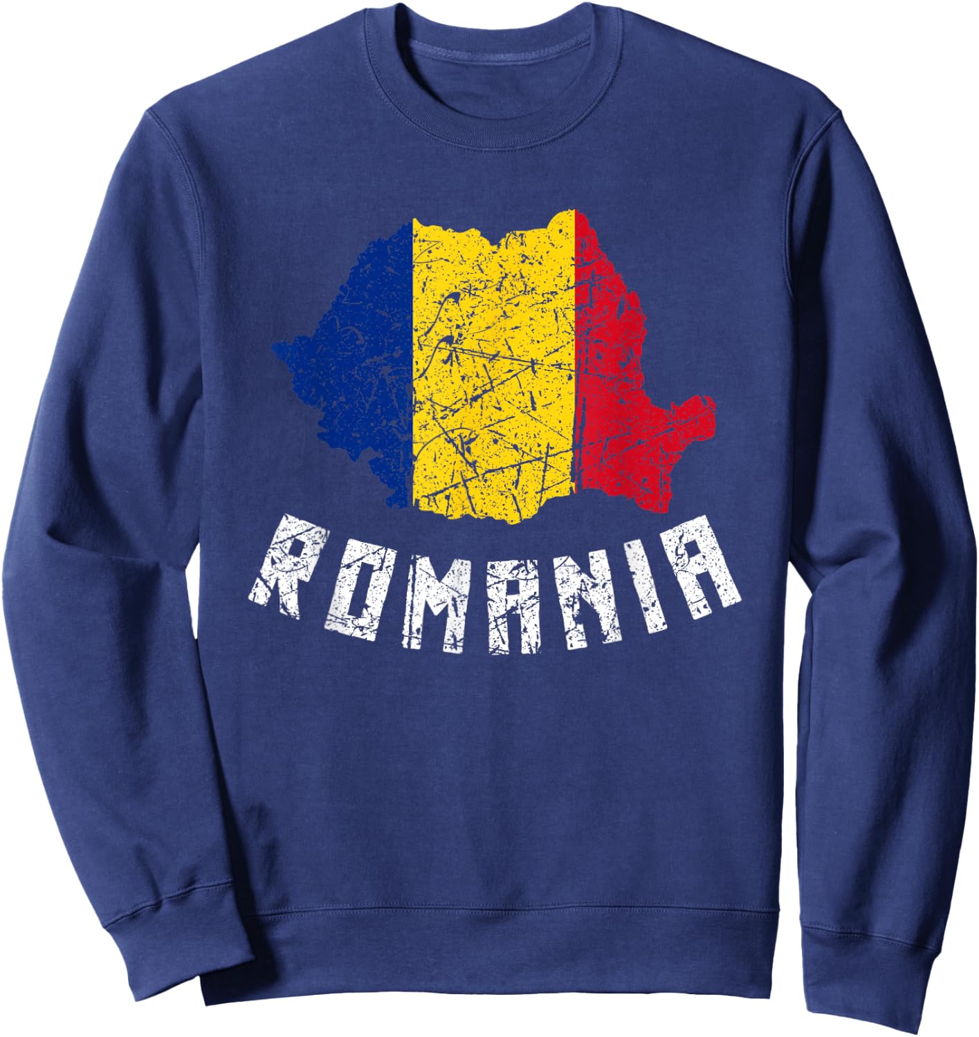 Romanian Flag Of Romania European Distressed Men Women Kids Sweatshirt - Sweatshirt | Navy