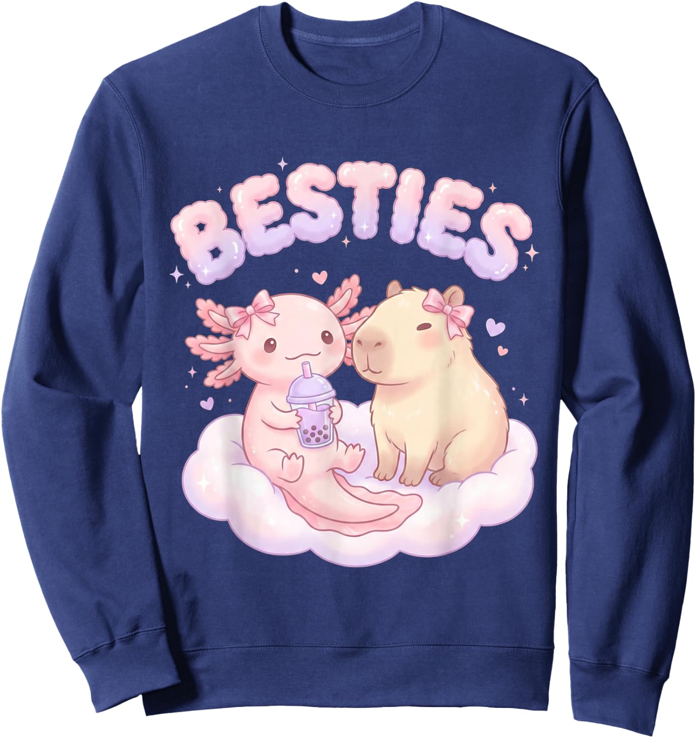 Besties Axolotl Capybara Bubble Tea Cute Kawaii Anime Tier Sweatshirt - Sweatshirt | Navy