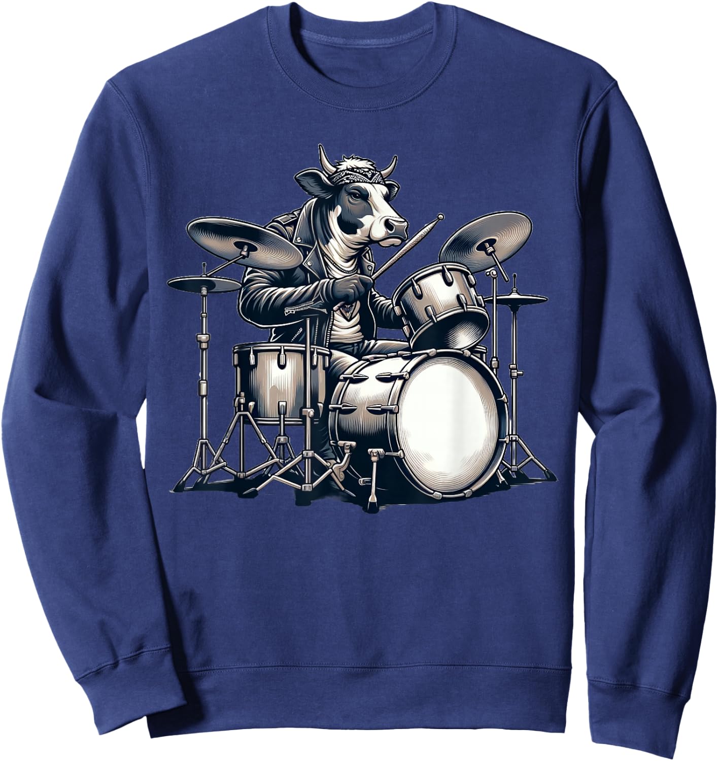 Cute Cow Playing Drums Cows Drummer Music Sweatshirt - Sweatshirt | Navy