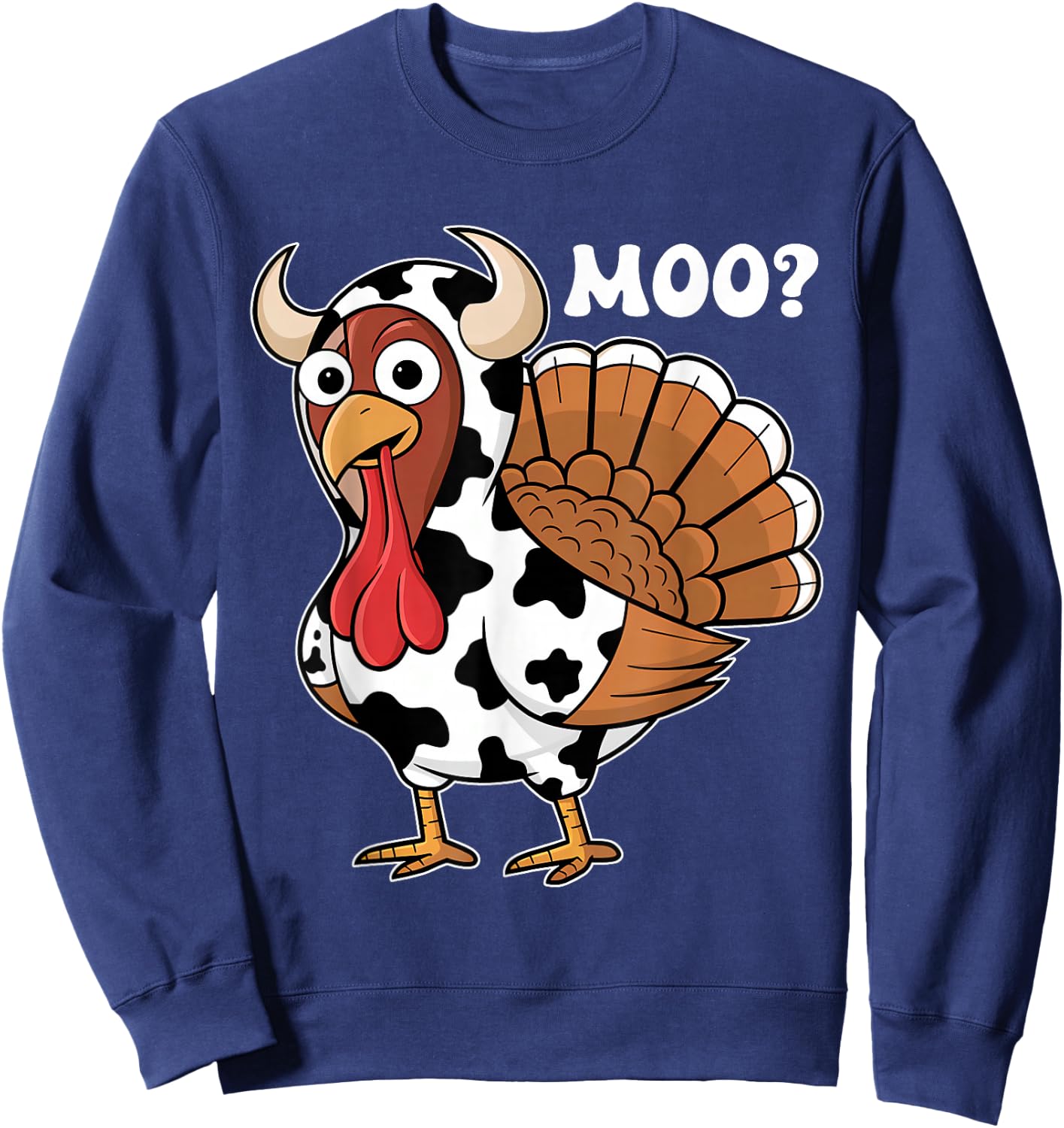 Turkey Moo Funny Thanksgiving Autumn Farmer Cow Turkey Sweatshirt - Sweatshirt | Navy