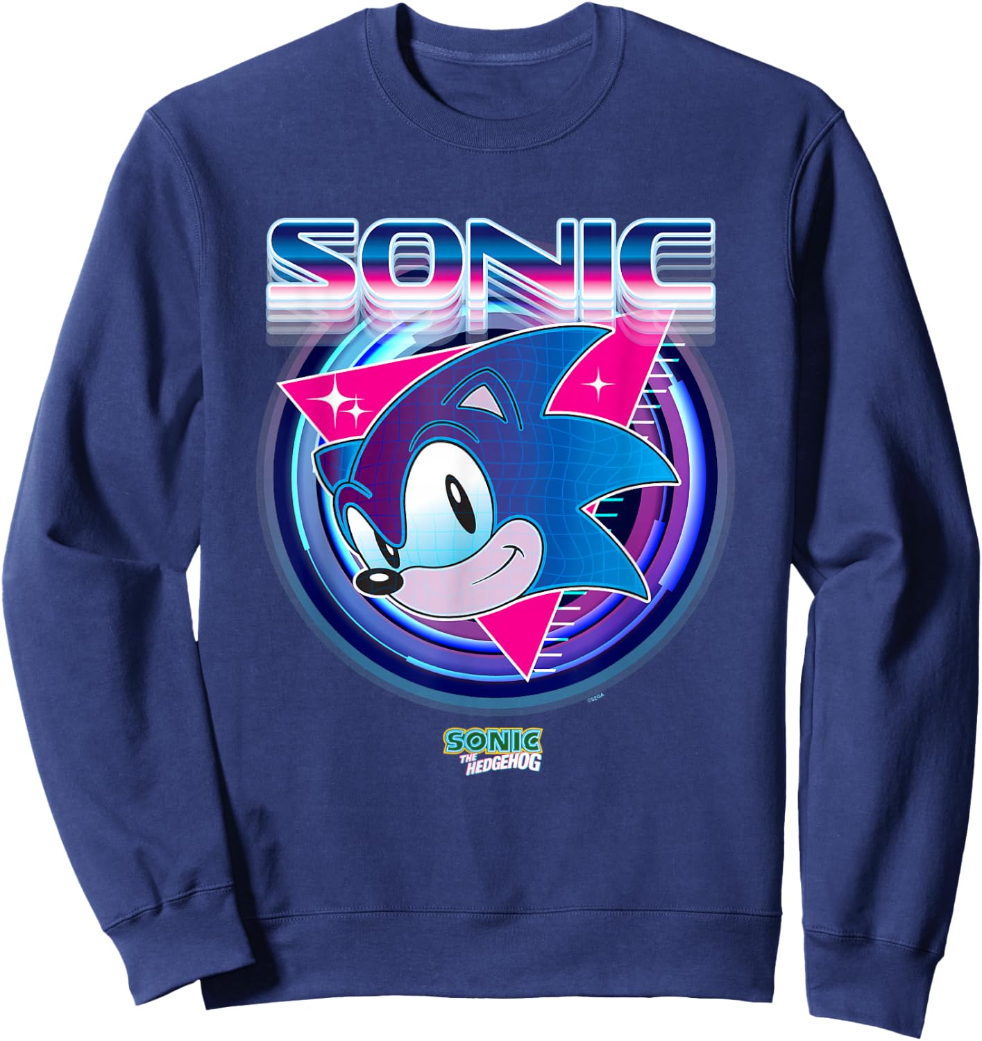 Sonic The Hedgehog Sonic Face Retro Neon Logo Sweatshirt - Sweatshirt | Navy