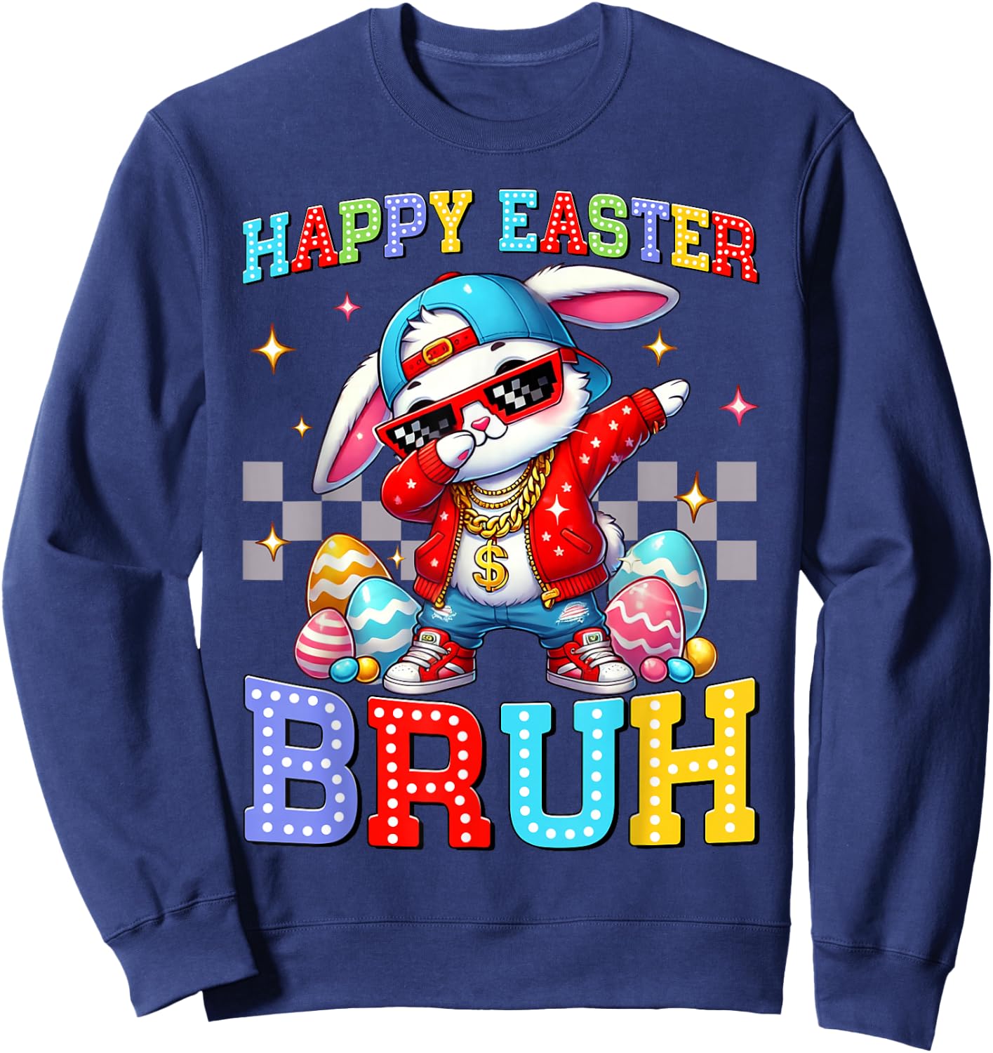 Dabbing Bunny Happy Easter Bruh Meme Bro Boys Kids Teens Kid Sweatshirt - Sweatshirt | Navy