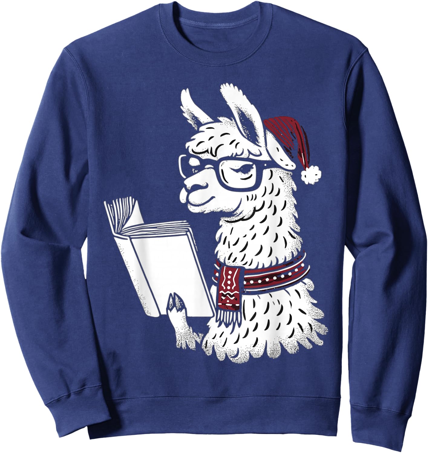 Just A Girl Who Loves Llamas & Books Santa Christmas Pajama Sweatshirt - Sweatshirt | Navy