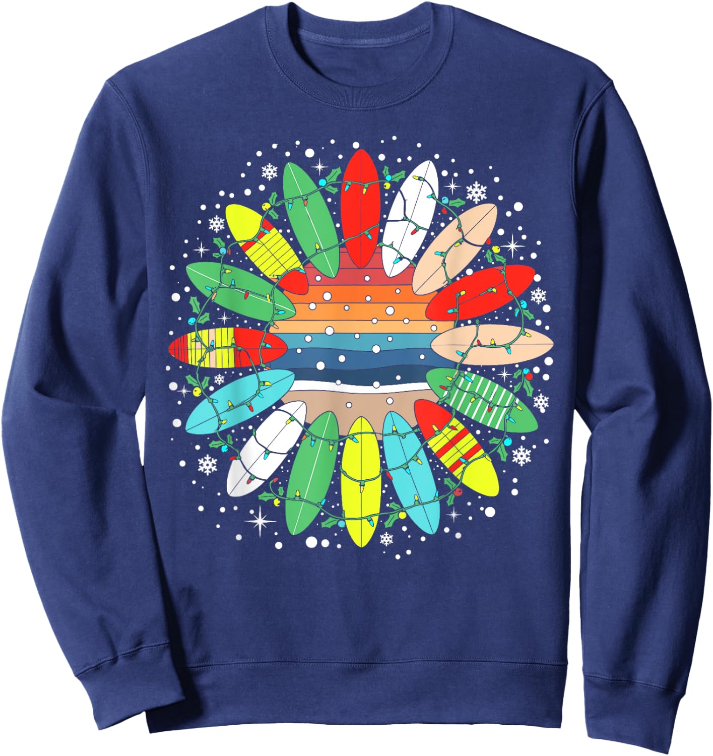 Surf Funny Surfboard Xmas Santa Vintage Surfing Christmas Sweatshirt - Sweatshirt | Navy