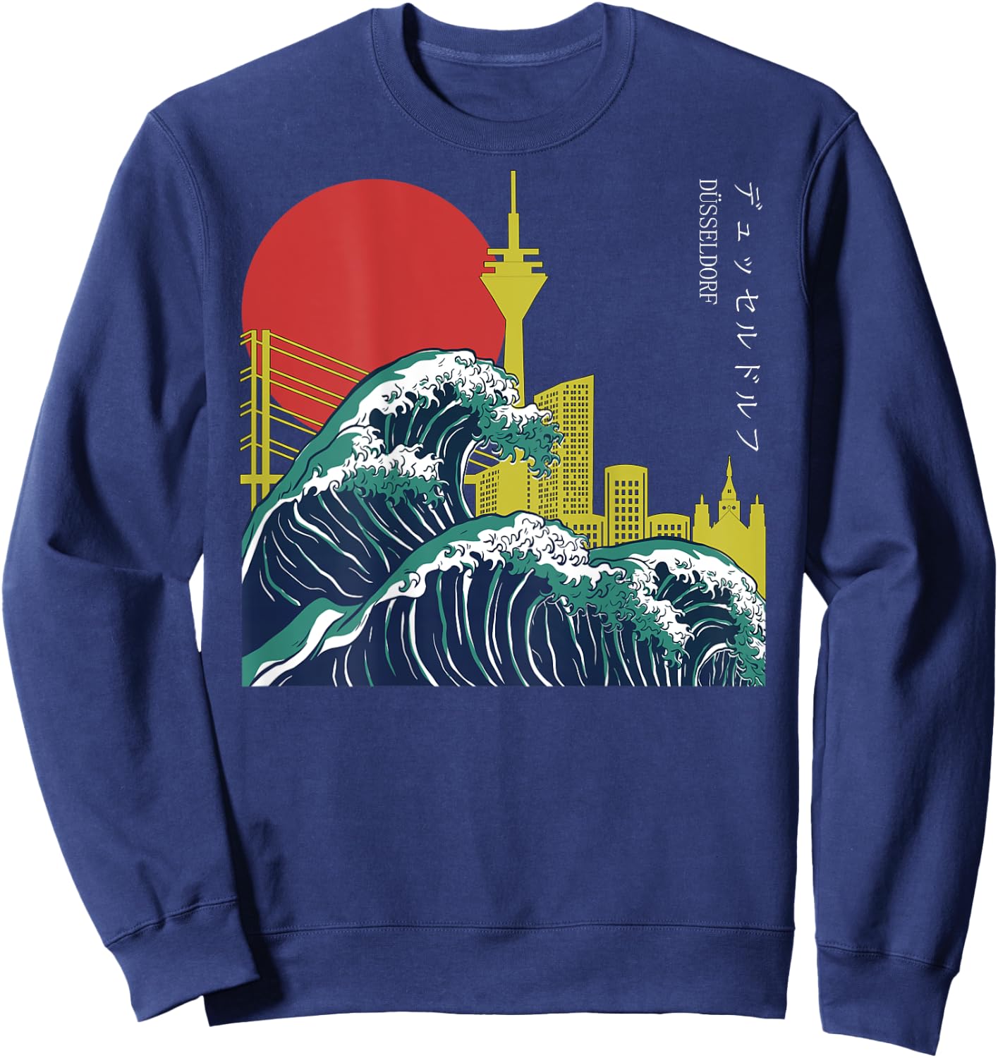 Retro Japan Welle grunge Anime Vaporwave Skyline Düsseldorf Sweatshirt - Sweatshirt | Navy