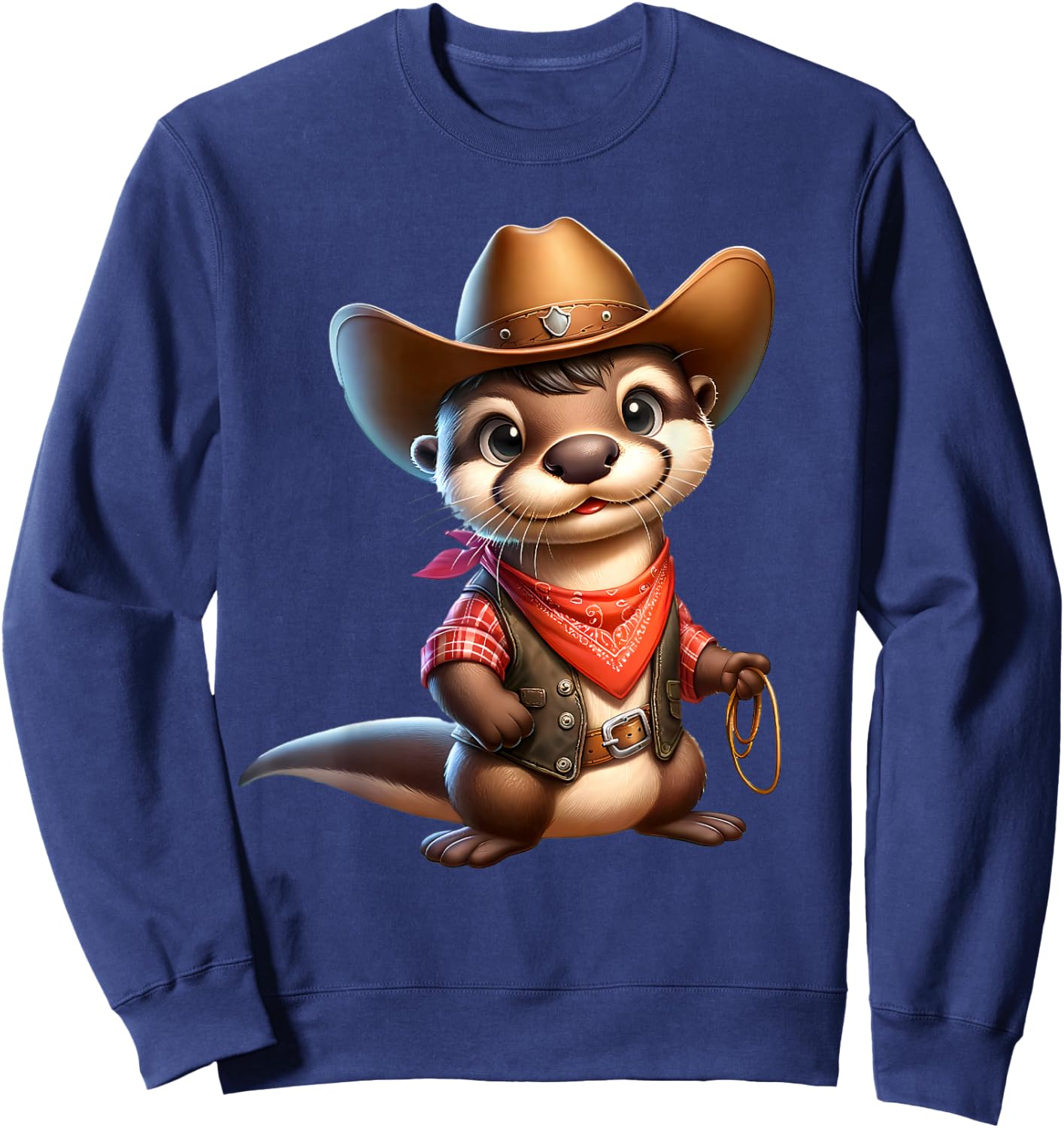 Cowboy Otter Western Rodeo Lasso Bandana Animal Sweatshirt - Sweatshirt | Navy