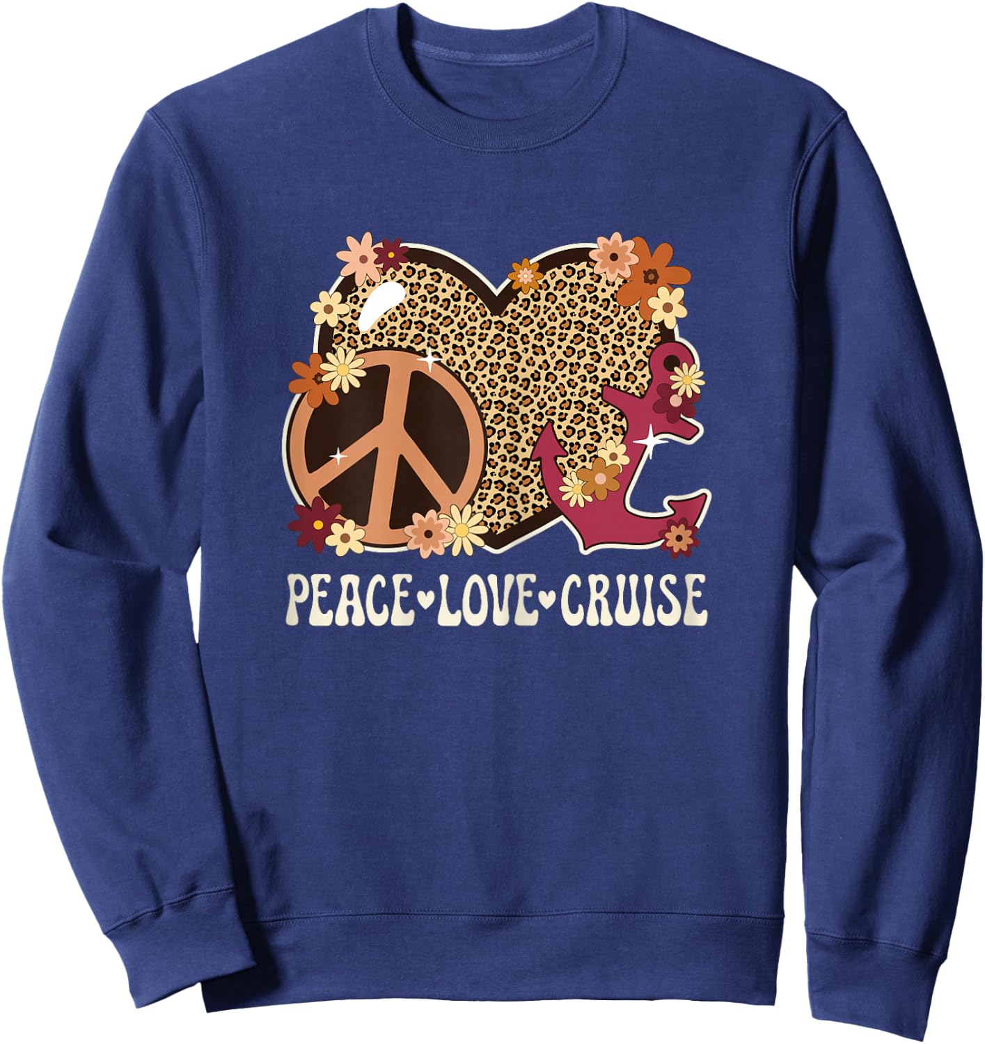 Peace Love Cruise Ship Lover Leopard Print Women Cute Cruise Sweatshirt - Sweatshirt | Navy