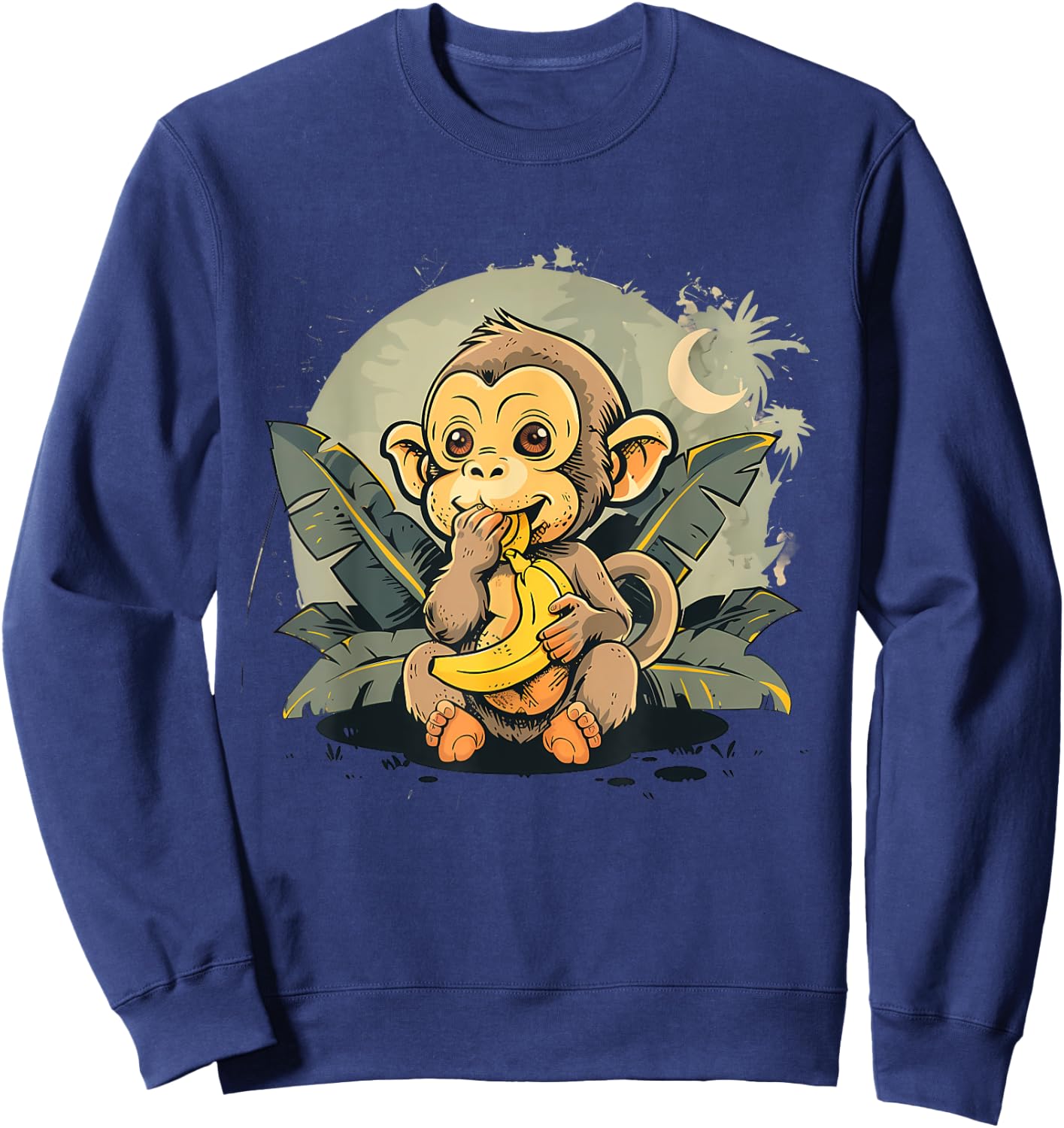 Banana Monkey Bananas Fruit Nature Cute Monkey Artwork Sweatshirt - Sweatshirt | Navy