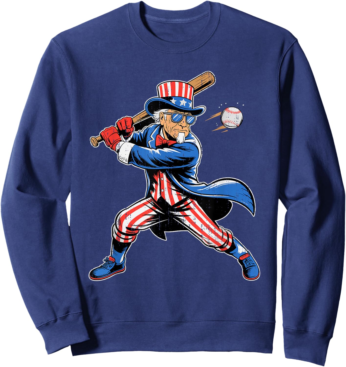 Uncle Sam Baseball American Flag USA Sport 4th Of July Sweatshirt - Sweatshirt | Navy