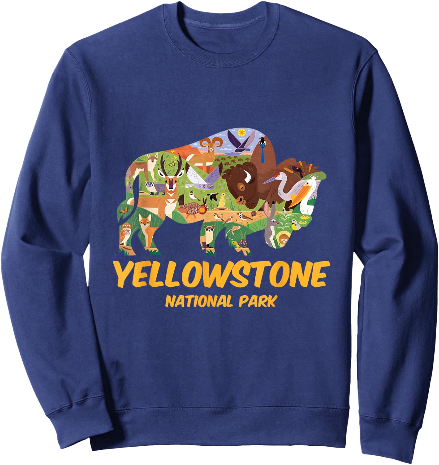 Yellowstone Animals Inside Bison Buffalo Silhouette Cartoon Sweatshirt - Sweatshirt | Navy
