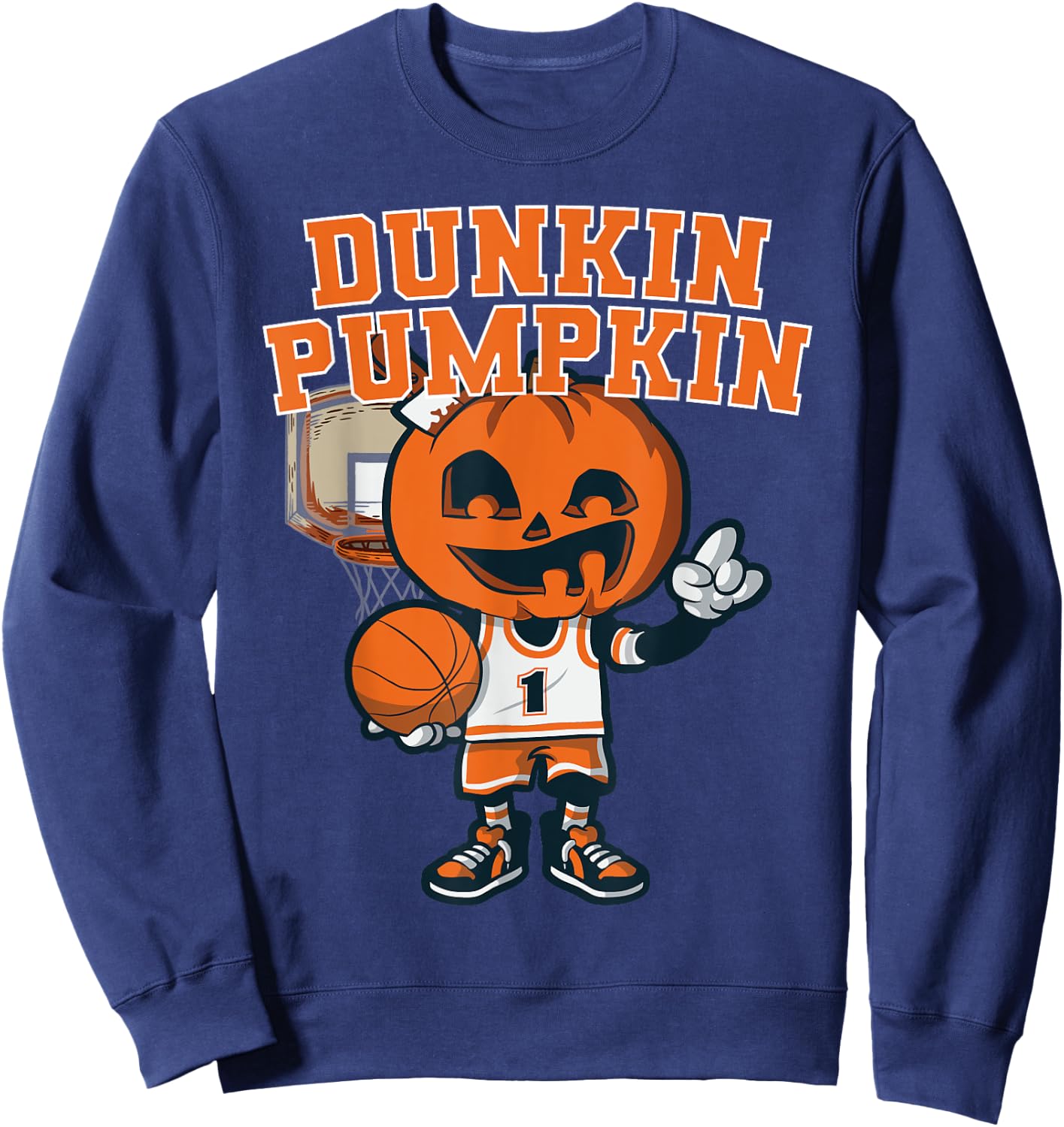 Dunkin Pumpkin Halloween Costume Funny Pumpkin Basketball Sweatshirt - Sweatshirt | Navy