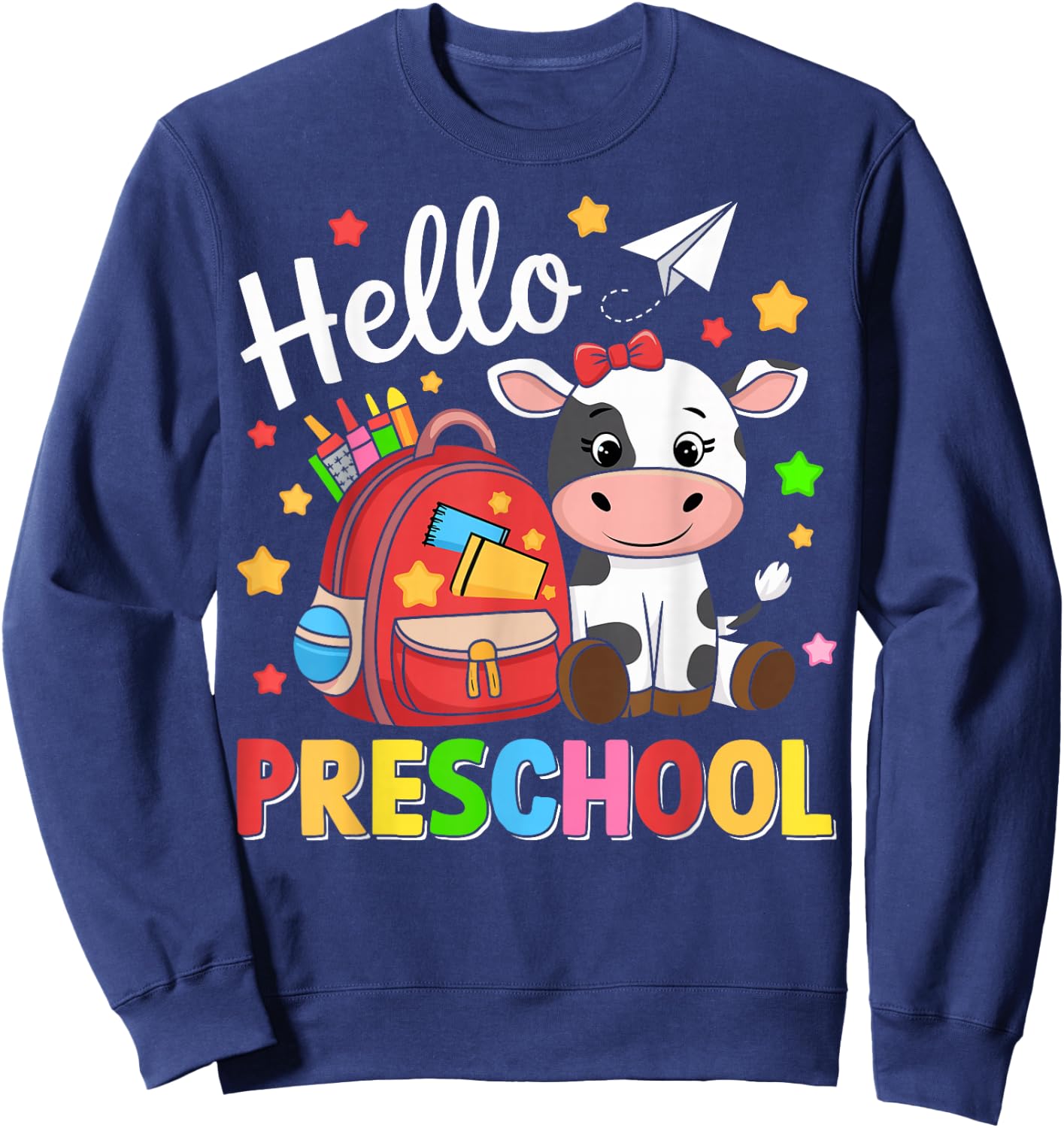 Hello Preschool Cute Cow 100th Day Of School Student Teacher Sweatshirt - Sweatshirt | Navy