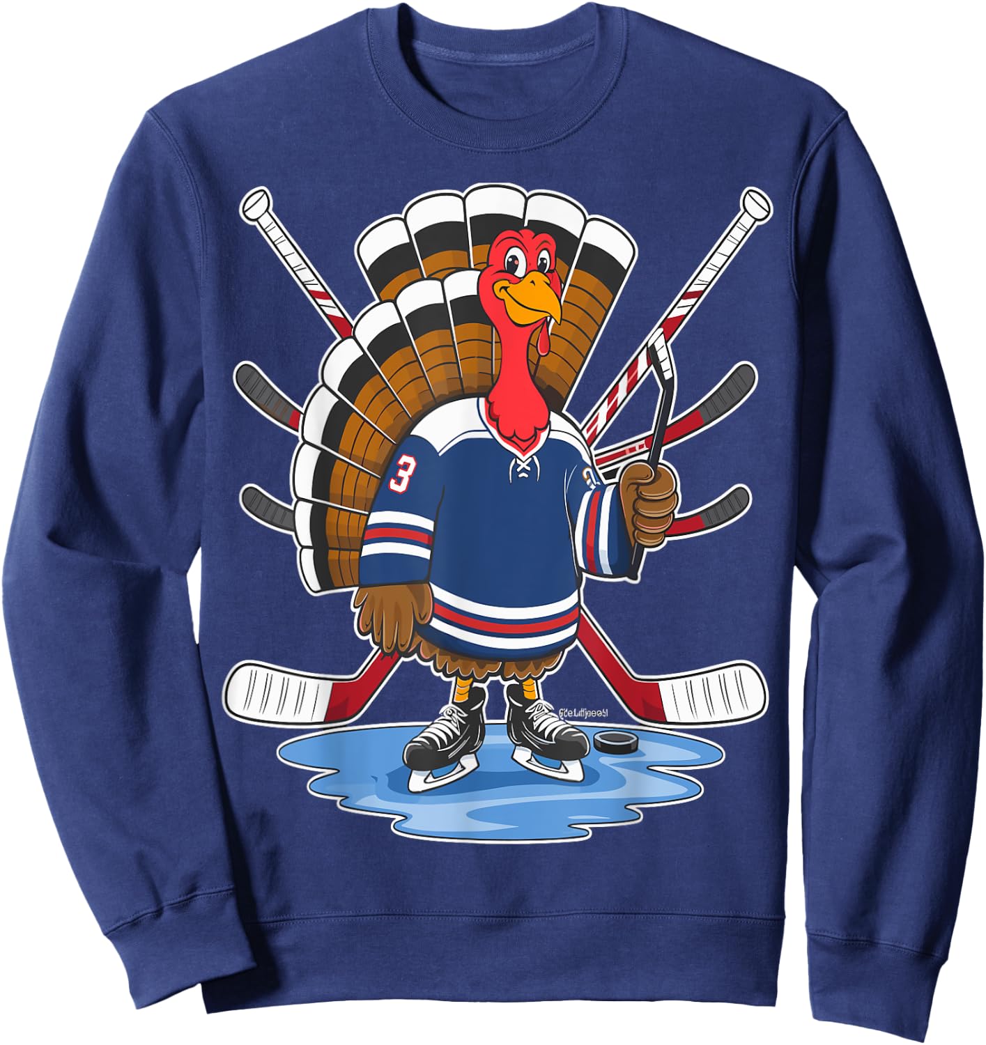 Thanksgiving Ice Hockey Turkey Day Sport Men Boys Kids Sweatshirt - Sweatshirt | Navy