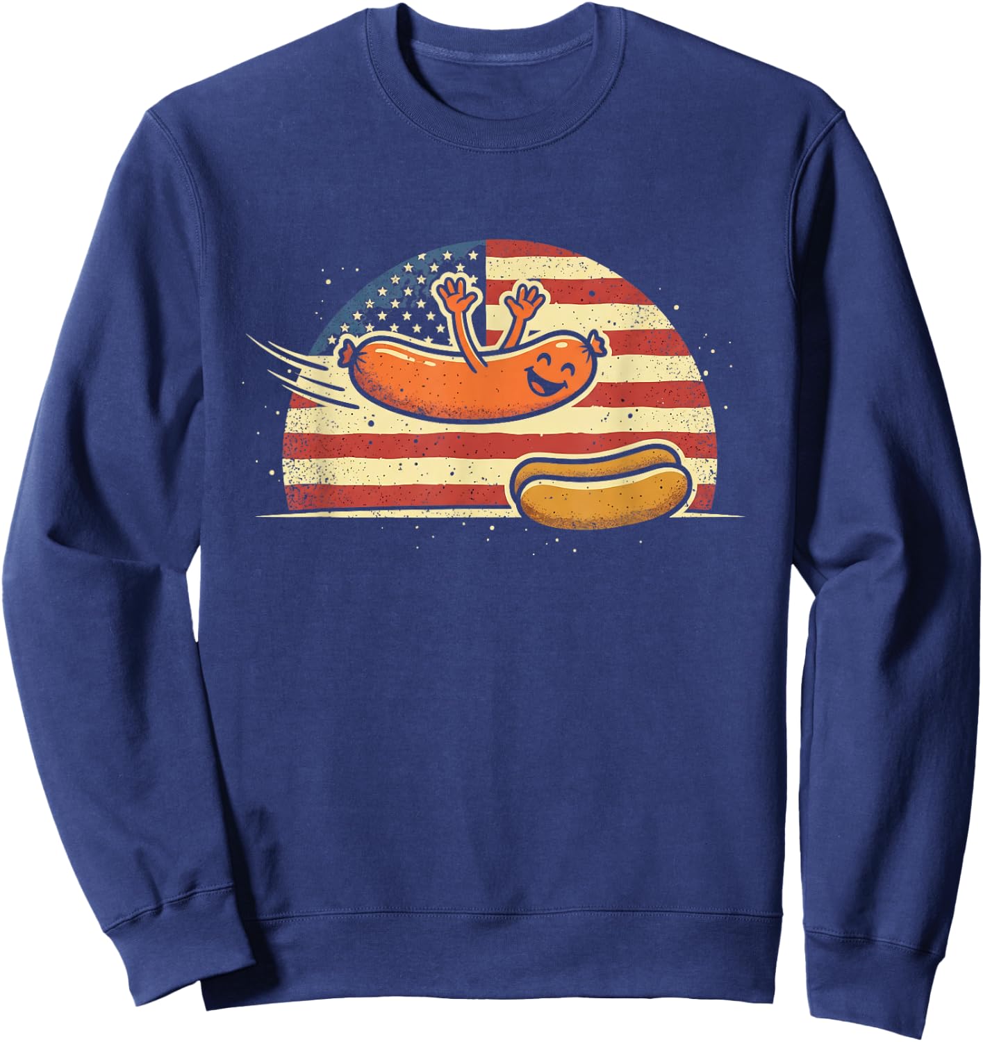 Hot Dog Jumping Into Bun Funny Sausage BBQ High Dive Sweatshirt - Sweatshirt | Navy