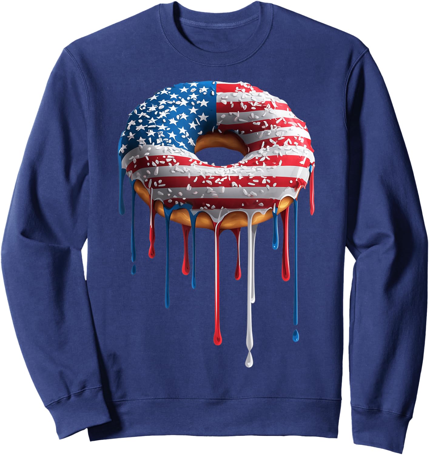 Donut Doughnut Sprinkles American Flag USA Drip Graffiti Sweatshirt - Sweatshirt | Navy