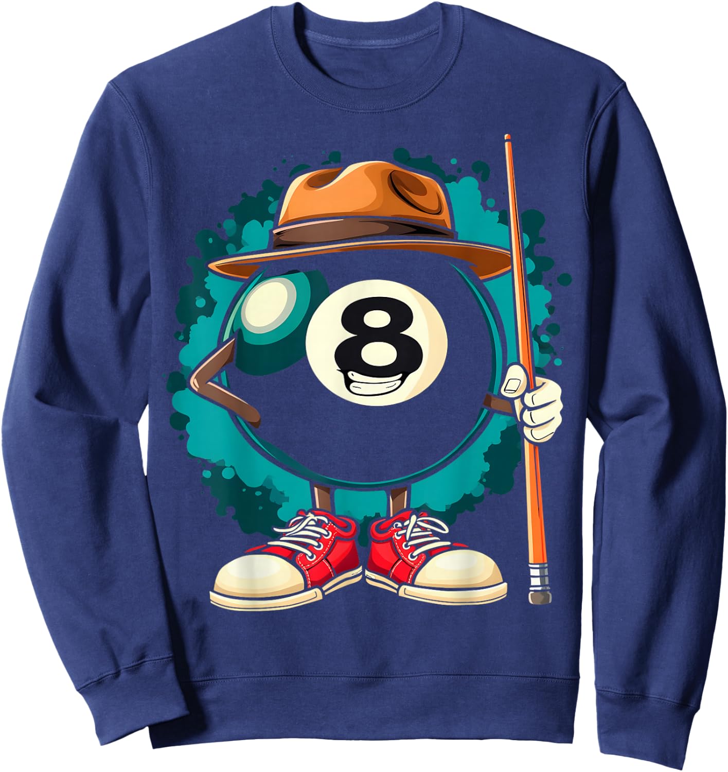 Cool 8 Ball Character Funny Billiards Sweatshirt - Sweatshirt | Navy