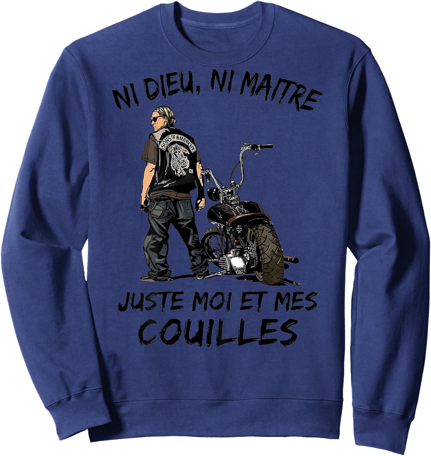 BIKER Ni God Ni Master Just Me And My Balls (back) , white, S Sweatshirt - Sweatshirt | Navy