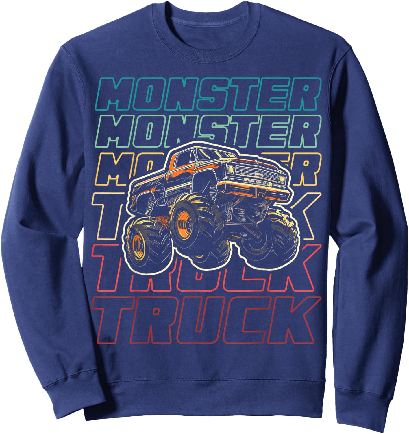 Monster Truck for Toddlers Kids Monster Truck Vintage Retro Sweatshirt - Sweatshirt | Navy