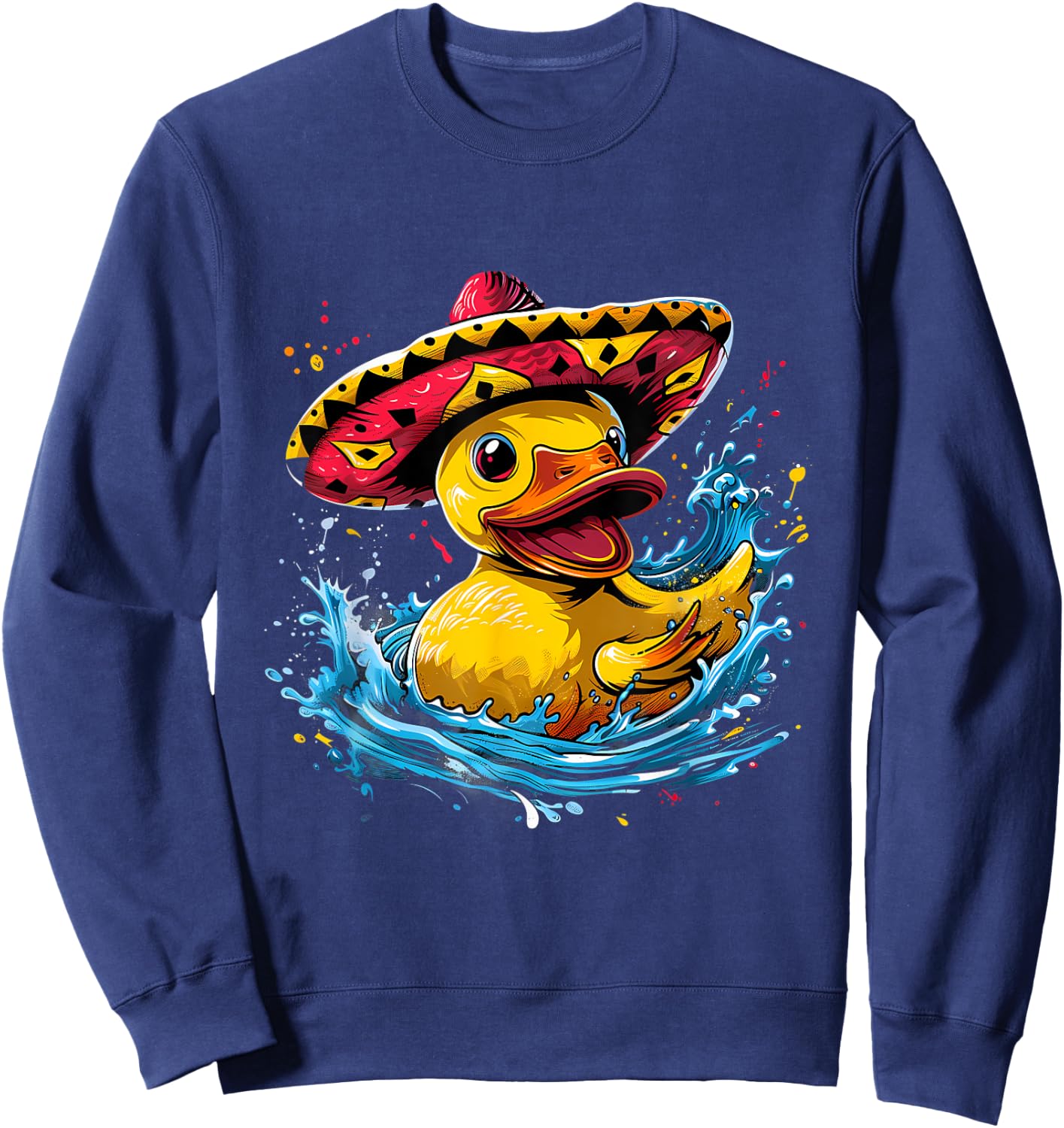 Rubber Duck Water Splash Mexican Sombrero Rubber Duckling Sweatshirt - Sweatshirt | Navy