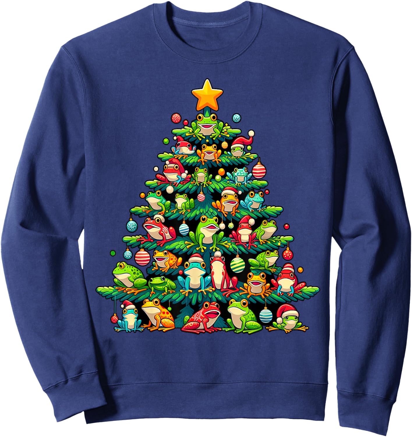Cute Frog Christmas Tree Funny Xmas Frog Lover Men Women Sweatshirt - Sweatshirt | Navy