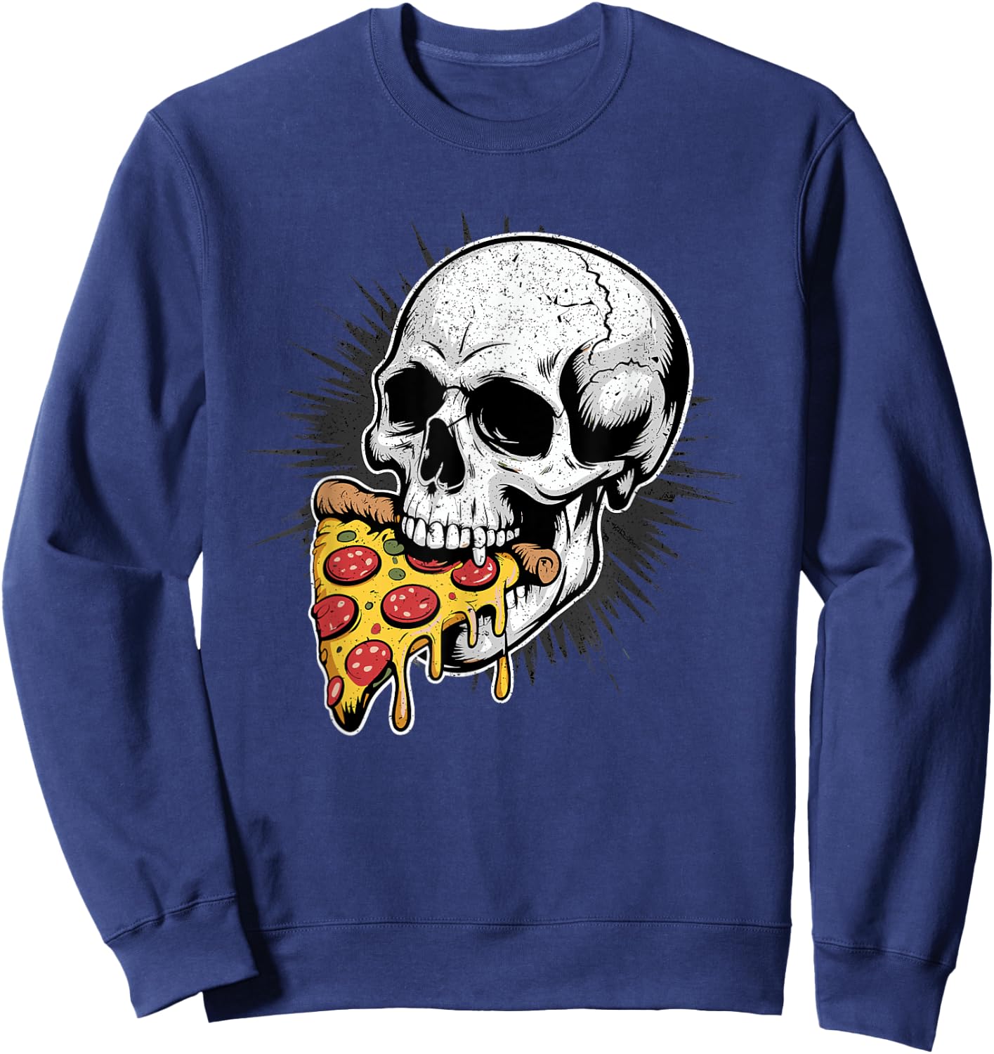 Skull Eating Pizza Slice Gothic Food Humor Sweatshirt - Sweatshirt | Navy