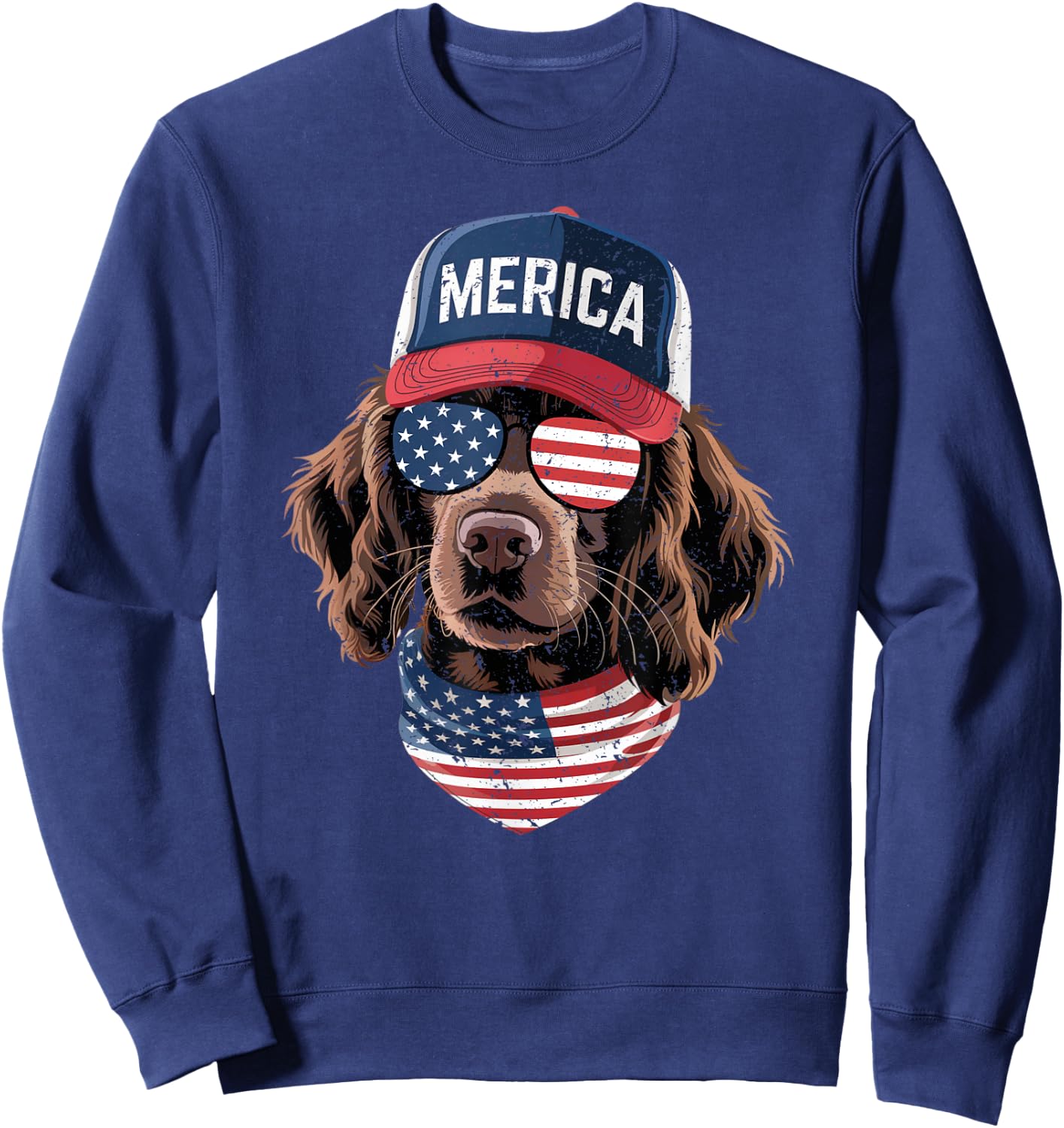 Boykin Spaniel 4th of July US American Flag Dog Patriotic Sweatshirt - Sweatshirt | Navy