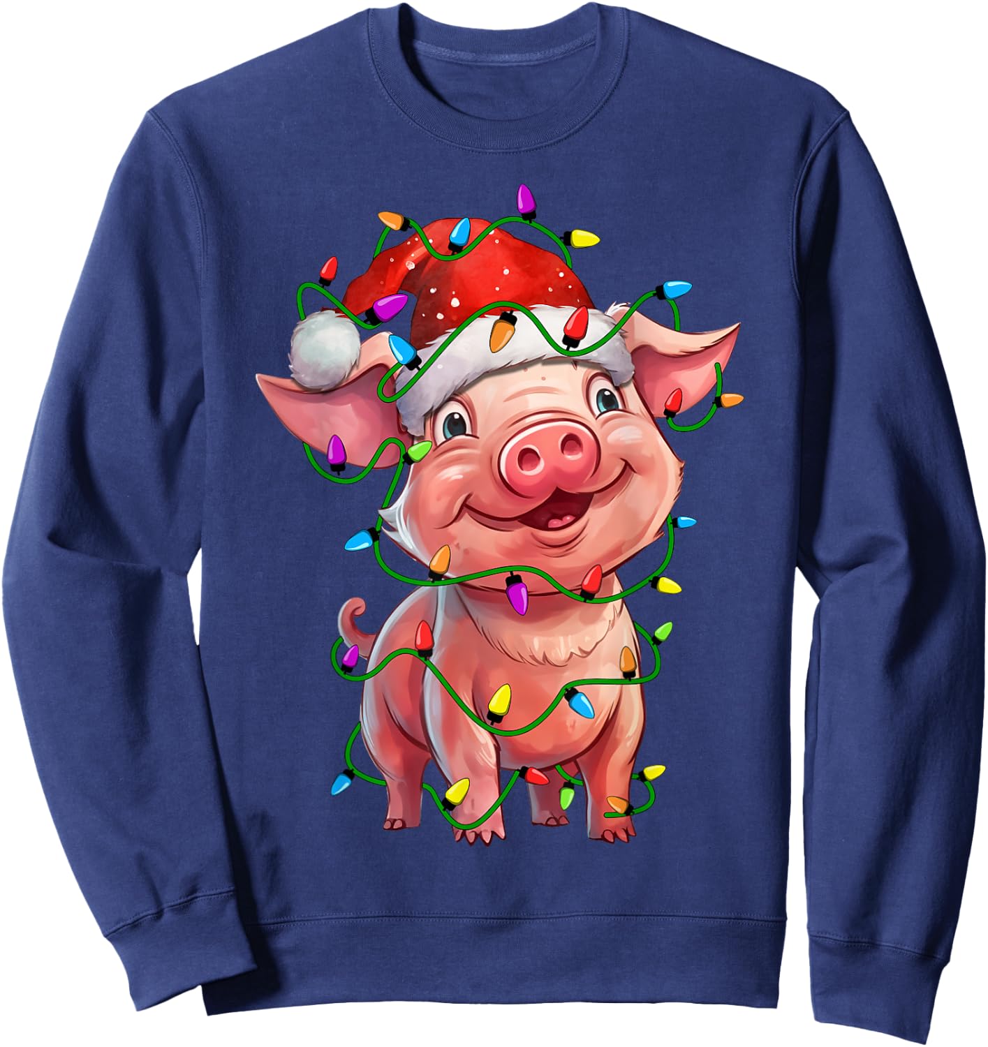 Pig Santa Christmas Tree Lighting Xmas Funny Sweatshirt - Sweatshirt | Navy