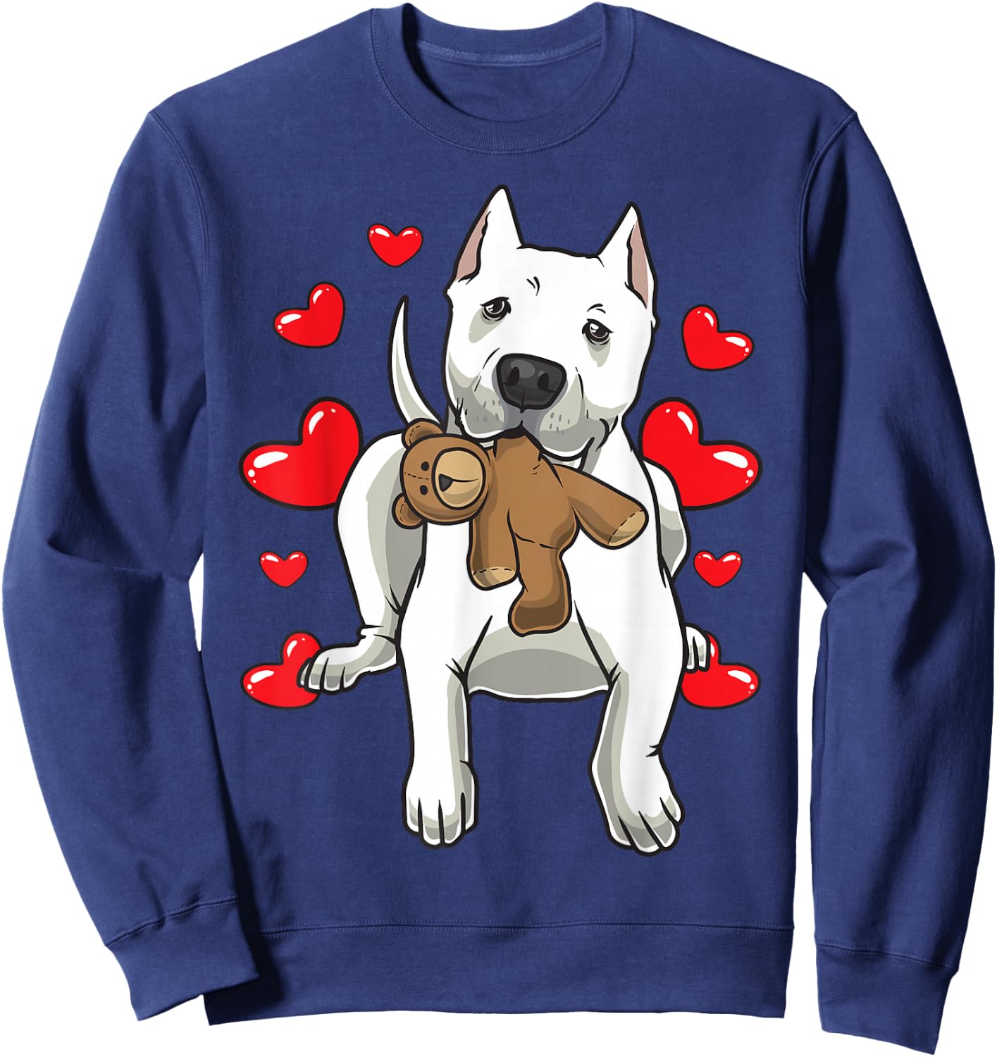 Dogo Argentino Dog With Stuffed Animal And Hearts Sweatshirt - Sweatshirt | Navy