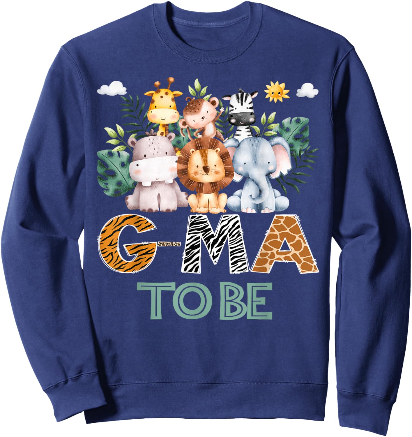 Soon To Be G-Ma Jungle Animal Safari Gender Reveal Sweatshirt - Sweatshirt | Navy