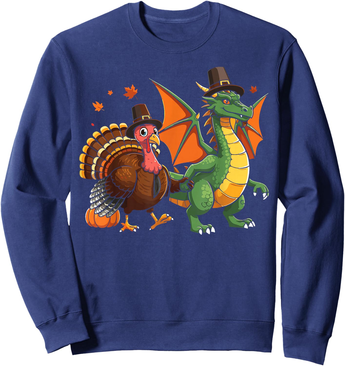 Dragon Turkey pilgrim thanksgiving pumpkin kids boys girls Sweatshirt - Sweatshirt | Navy