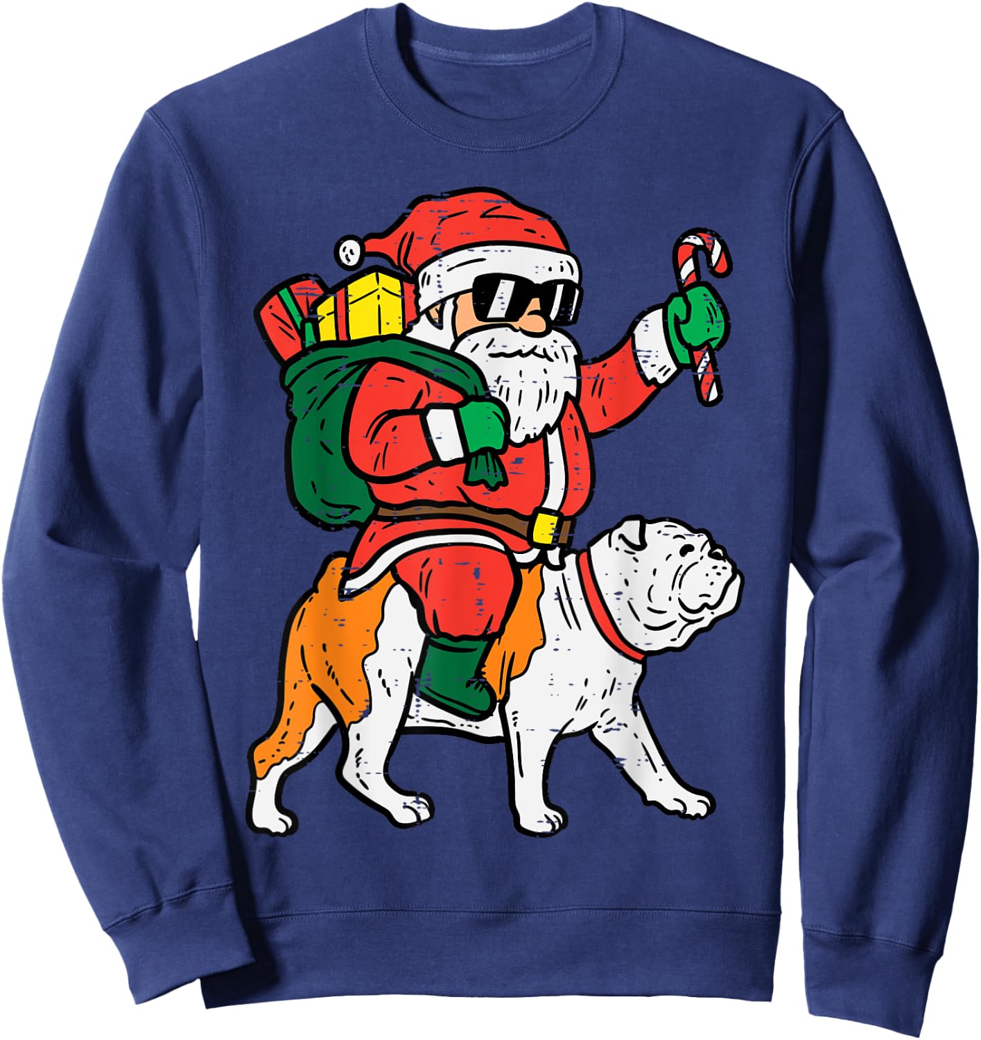 Santa Riding English Bulldog Christmas Xmas Women Kids Sweatshirt - Sweatshirt | Navy