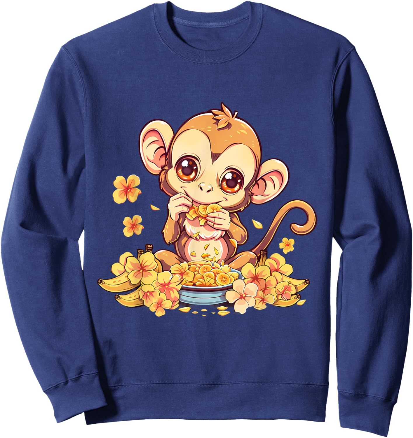 Banana Monkey Floral Bananas Fruit Artwork Cute Monkey Sweatshirt - Sweatshirt | Navy