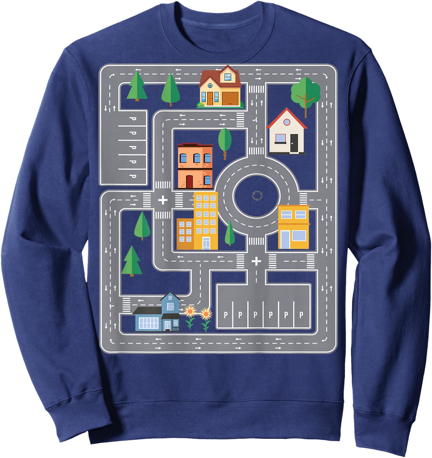 Cool Play Mat Car Racing Track City On Back Cute Toddler , black Sweatshirt - Sweatshirt | Navy