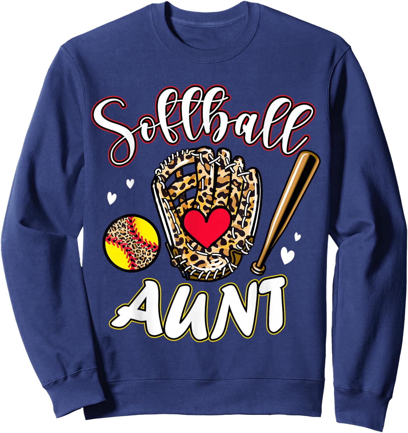 Softball Aunt Leopard Game Day Softball Cute Matching Family Sweatshirt - Sweatshirt | Navy