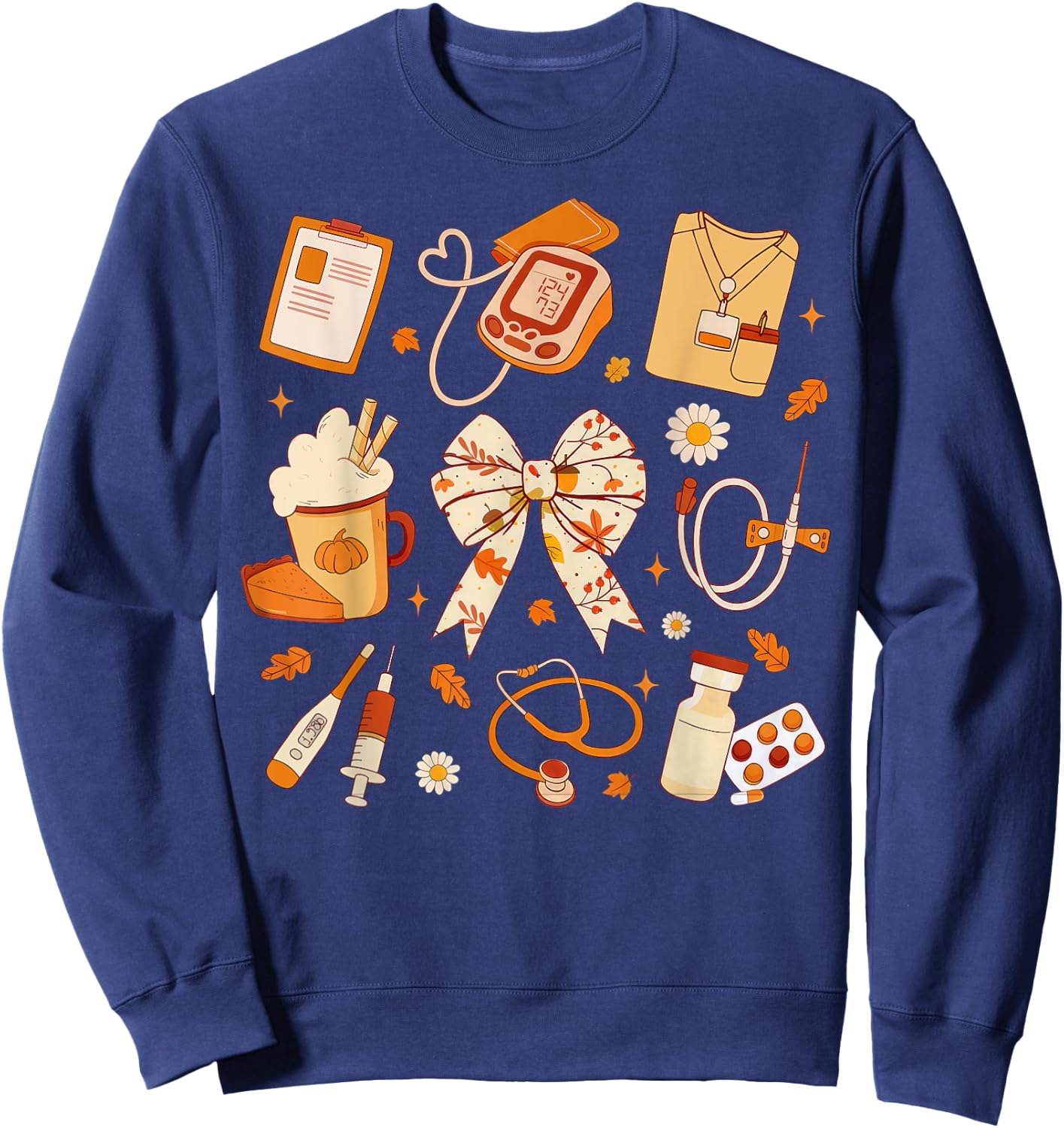 Thankful Nurse Fall Stethoscope Coquette Bow Thanksgiving Sweatshirt - Sweatshirt | Navy