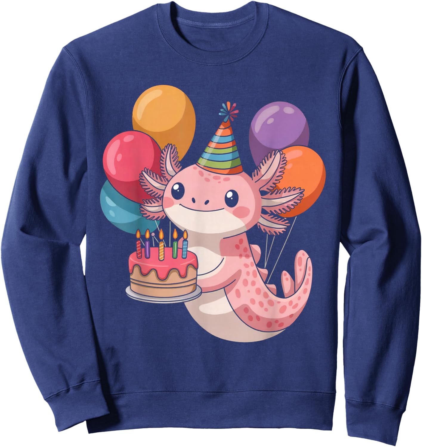 Axolotl Birthday Party Kawaii Bday Boys Girls Cute Axolotl Sweatshirt - Sweatshirt | Navy