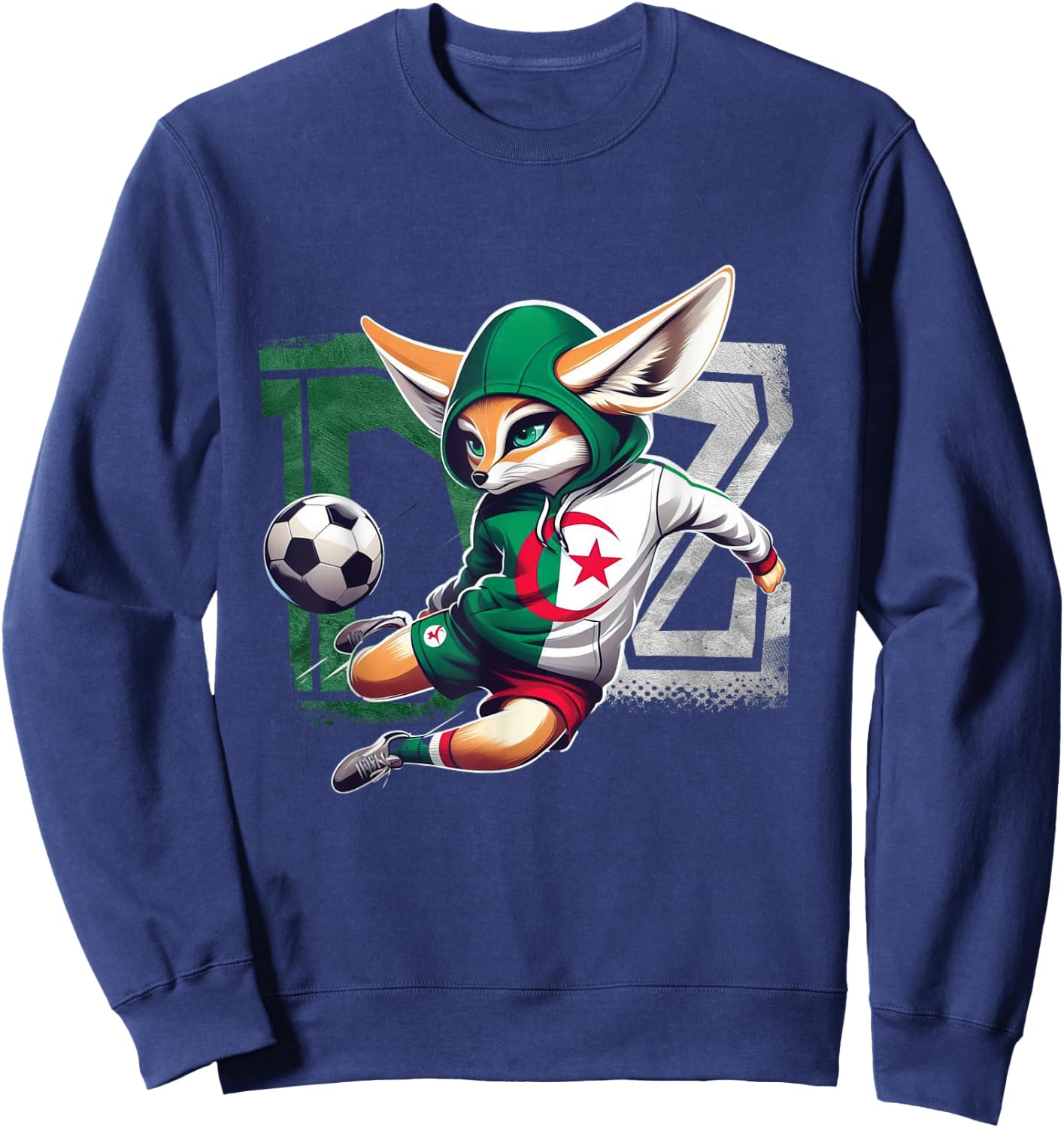 Fennec Algerian Flag Football Gift Jersey Dz , Black, S Sweatshirt - Sweatshirt | Navy