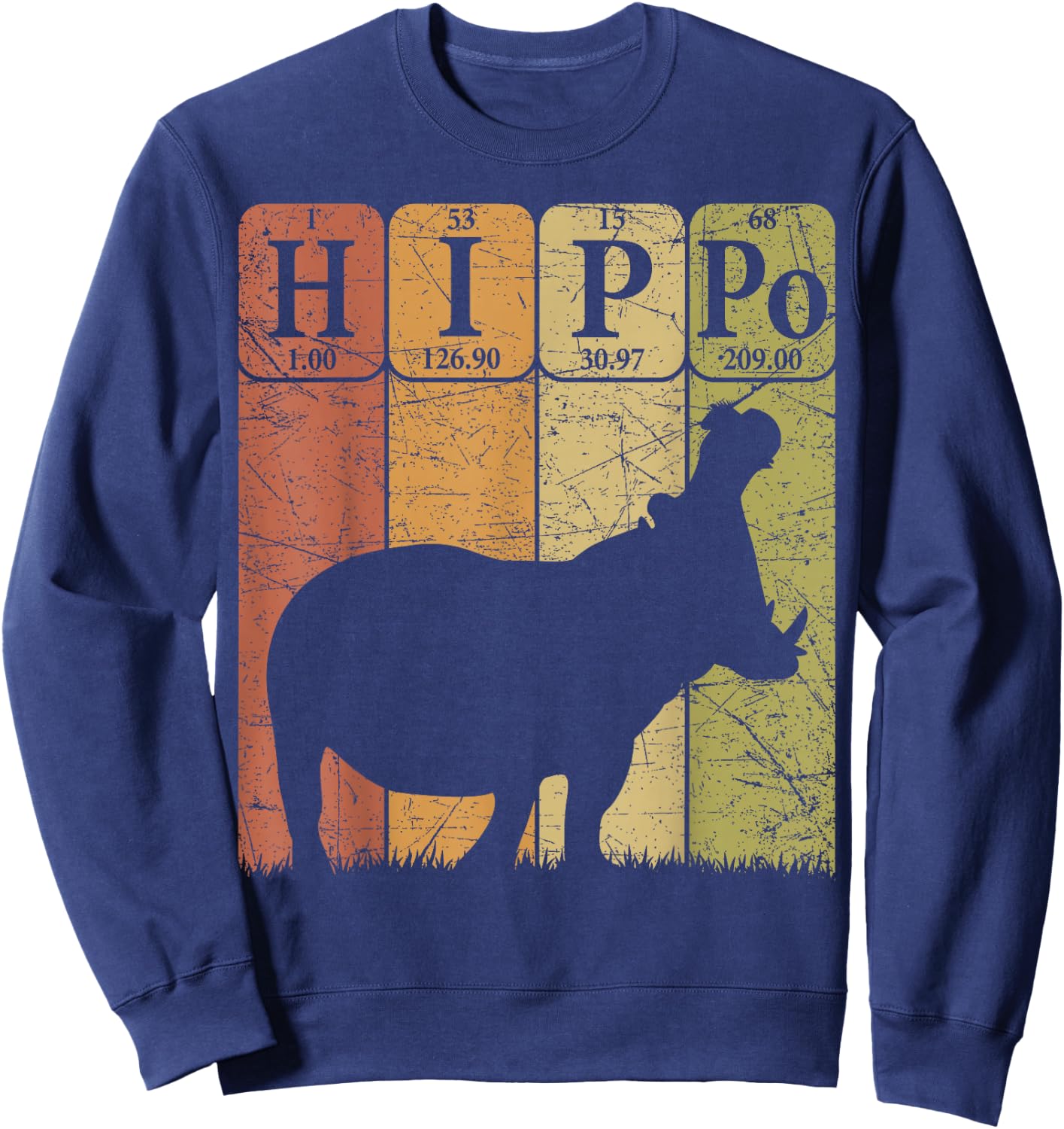 Hippo Periodic Table Elements Hippo Lover Hippopotamus Retro Sweatshirt - Sweatshirt | Navy