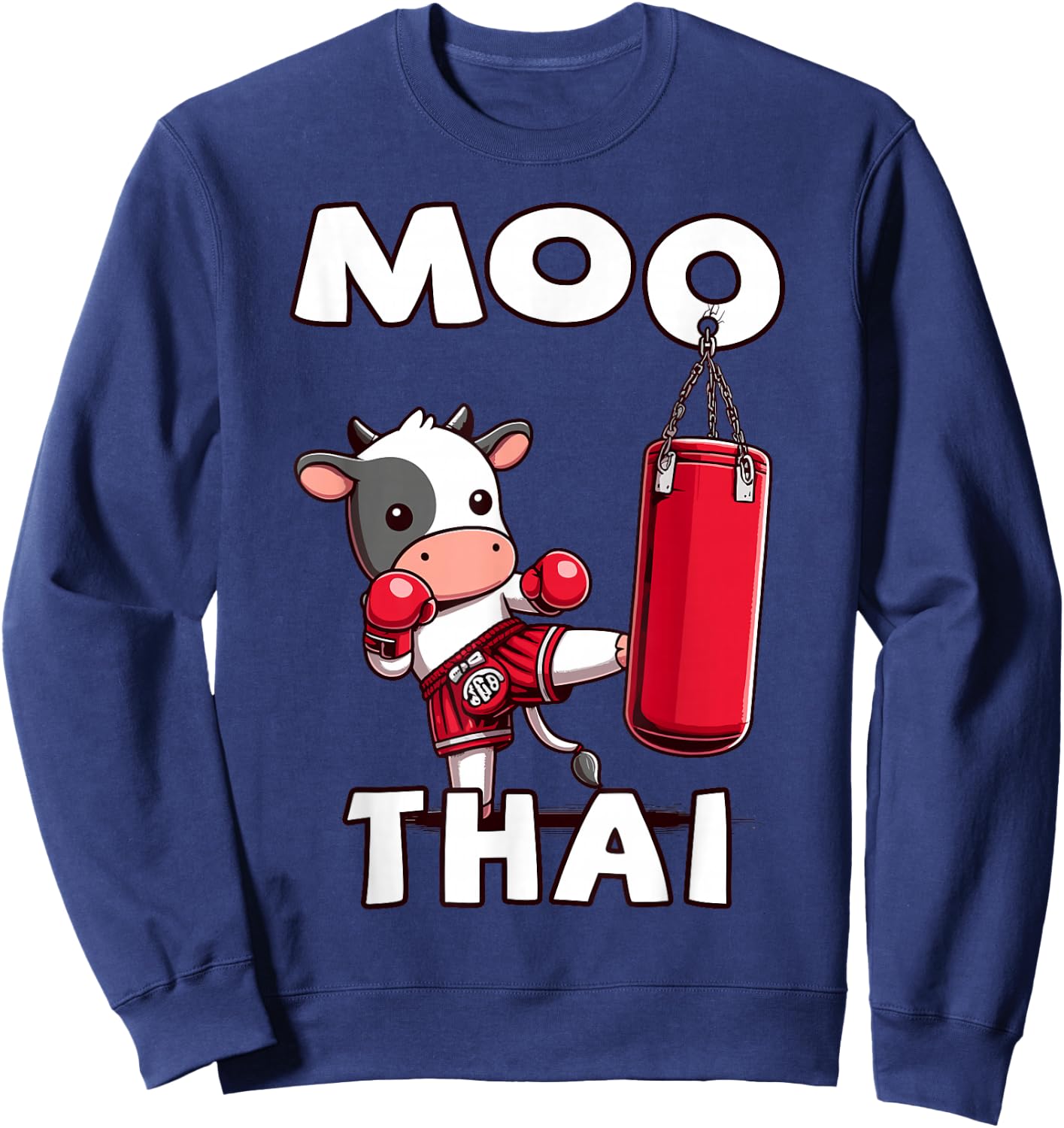 Moo Thai, Muay Thai | Thai Boxing For Kids | Muay Thai, Cow Sweatshirt - Sweatshirt | Navy
