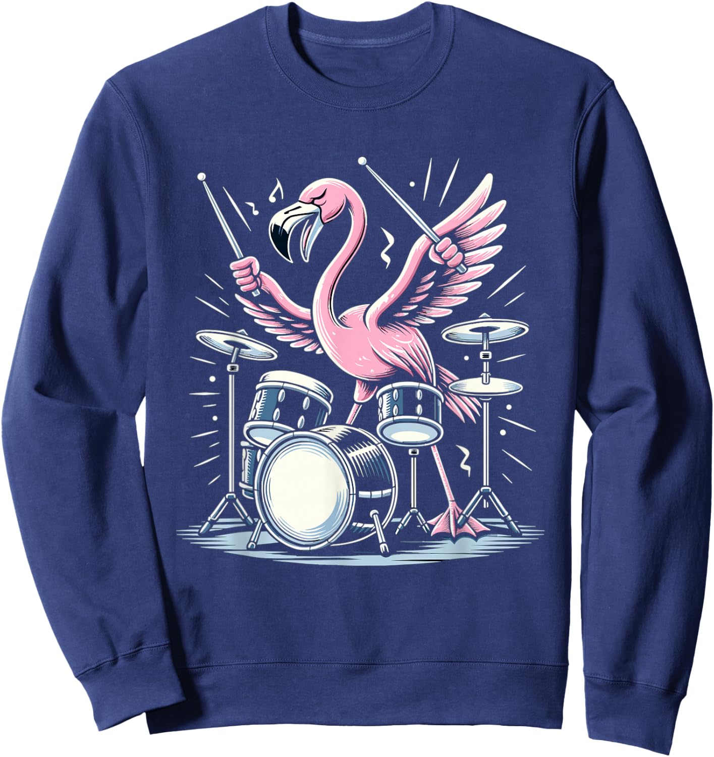 Drummer Flamingo Drumming Player Playing Drums Drumset Sweatshirt - Sweatshirt | Navy