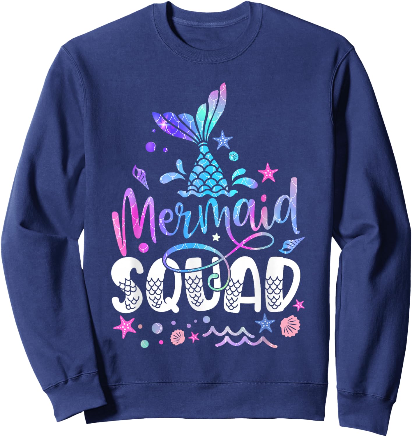 Mermaid Squad Mermaid Tail Toddler Girls Birthday outfit Sweatshirt - Sweatshirt | Navy